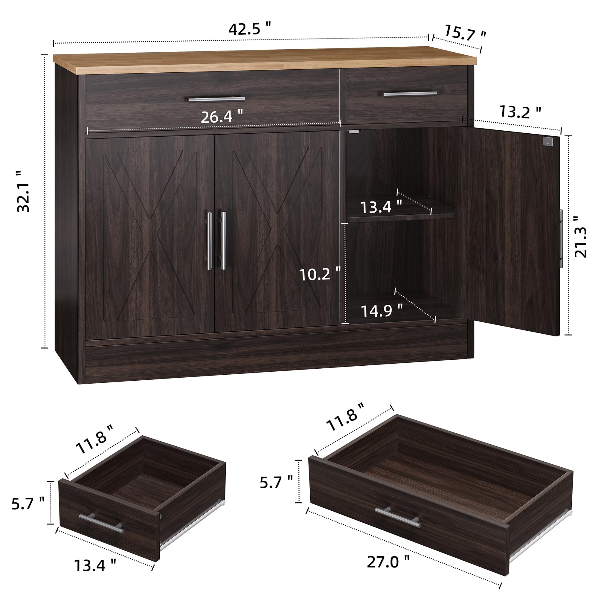 Farmhouse Sideboard Buffet Cabinet with Barn Doors