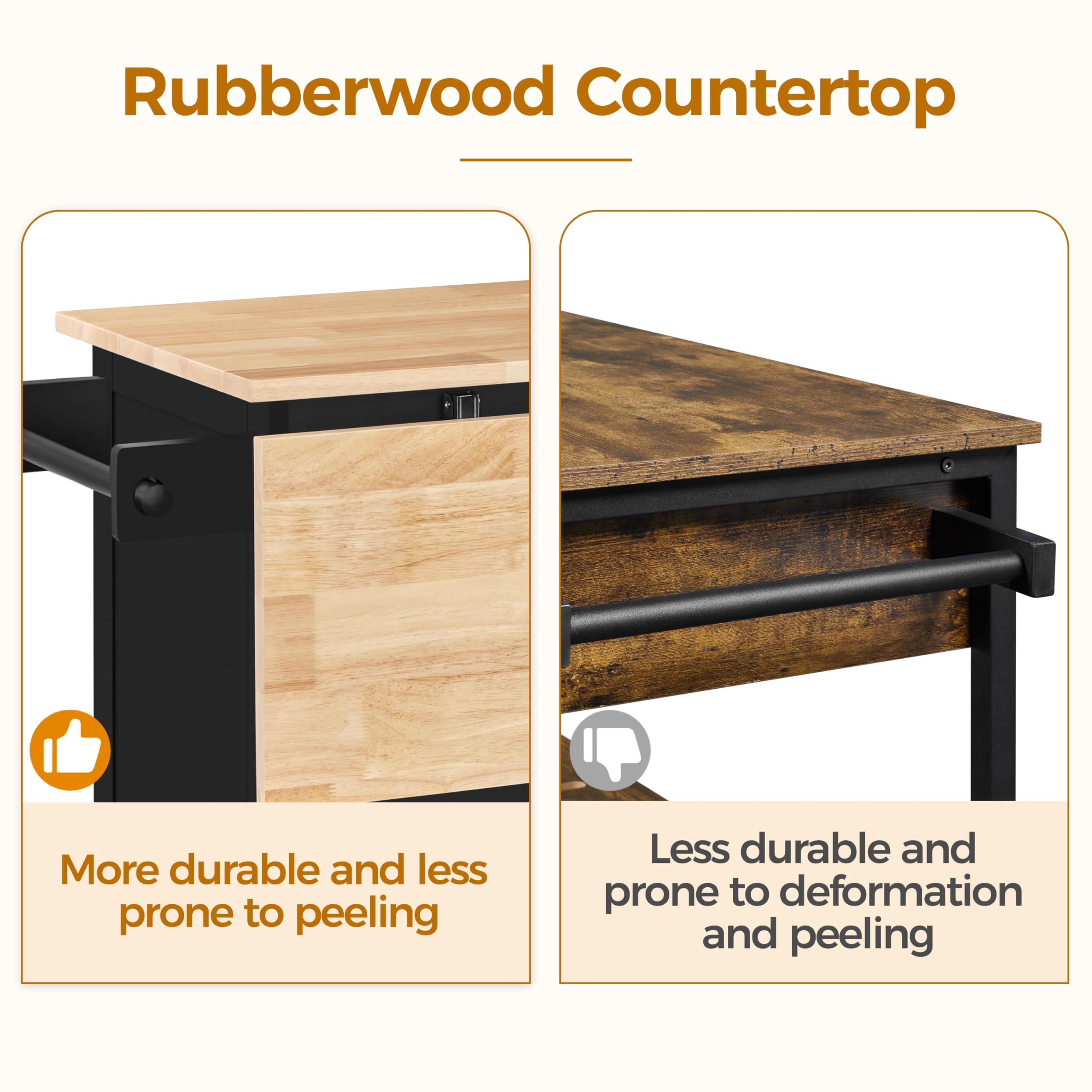 Kitchen Island Cart with Drop Leaf 49 Inch Rolling Table
