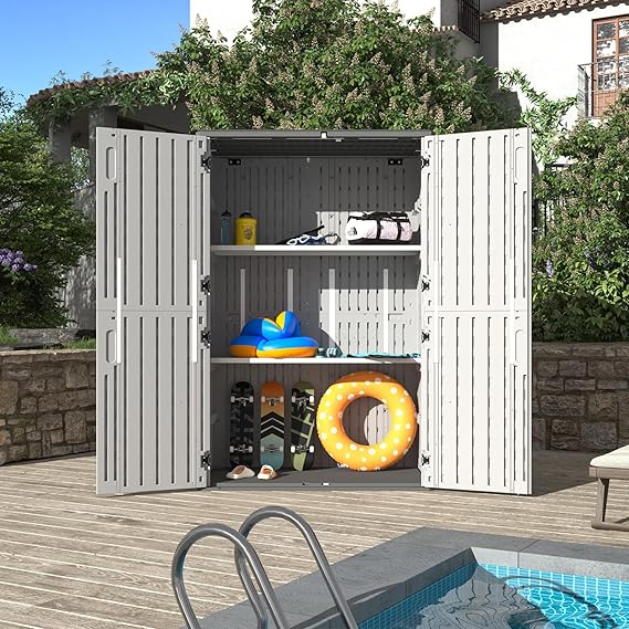 White Outdoor Storage Cabinet with 2 Shelves