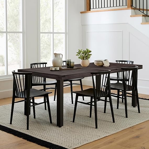 Acacia Wood Dining Table for 6 with Iron Legs
