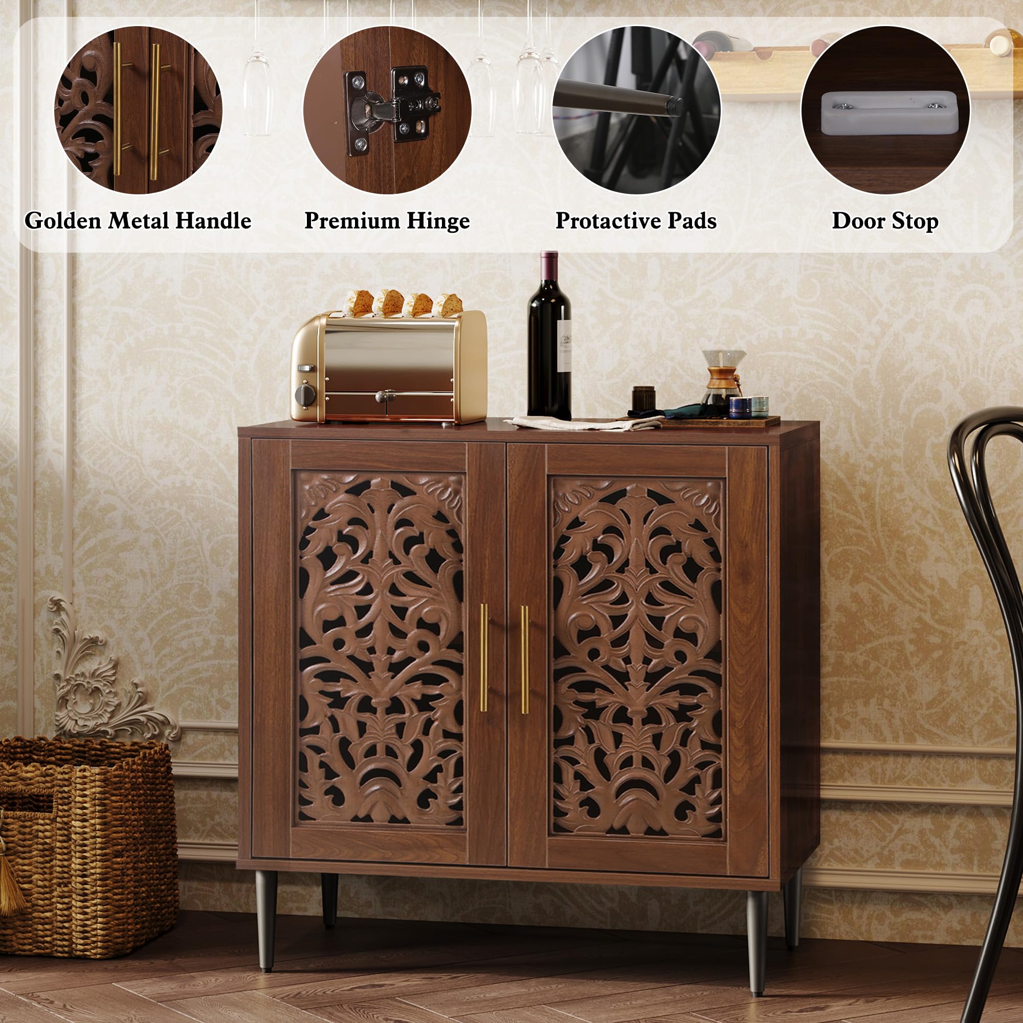 Vintage Hollow Carved Buffet Cabinet with Storage