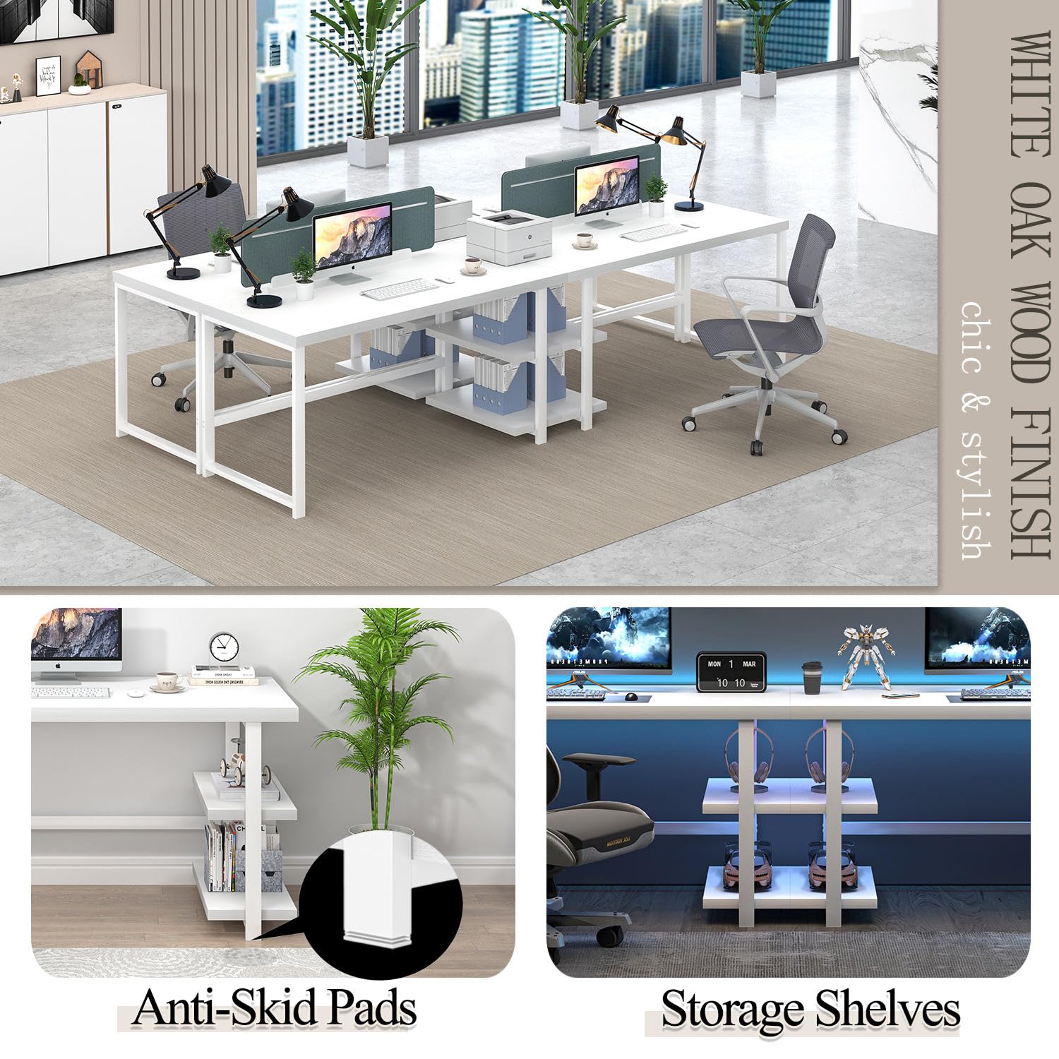 White Computer Desk with Storage Shelf 53 Inch
