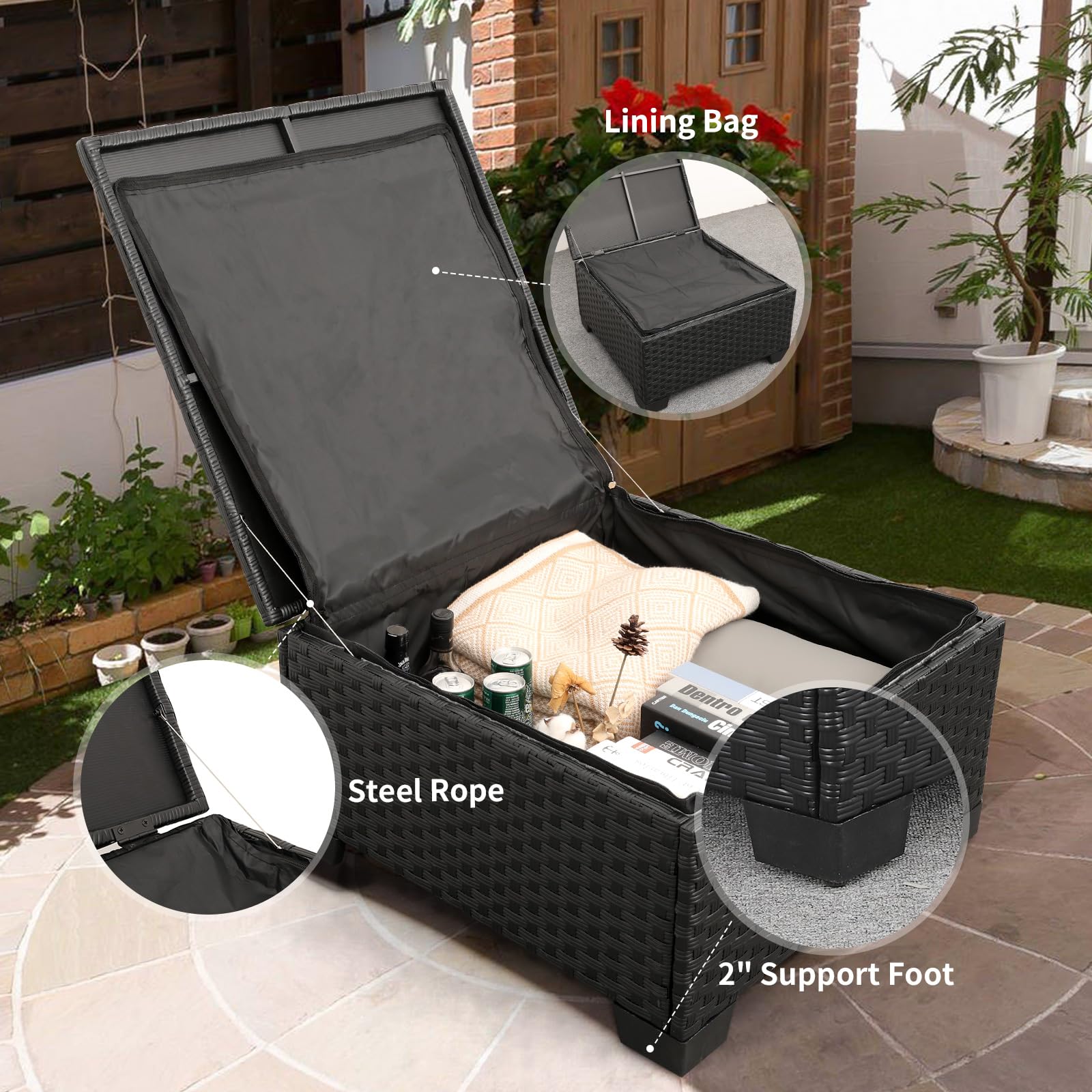 Outdoor Wicker Patio Furniture Set with Ottoman and Storage Table