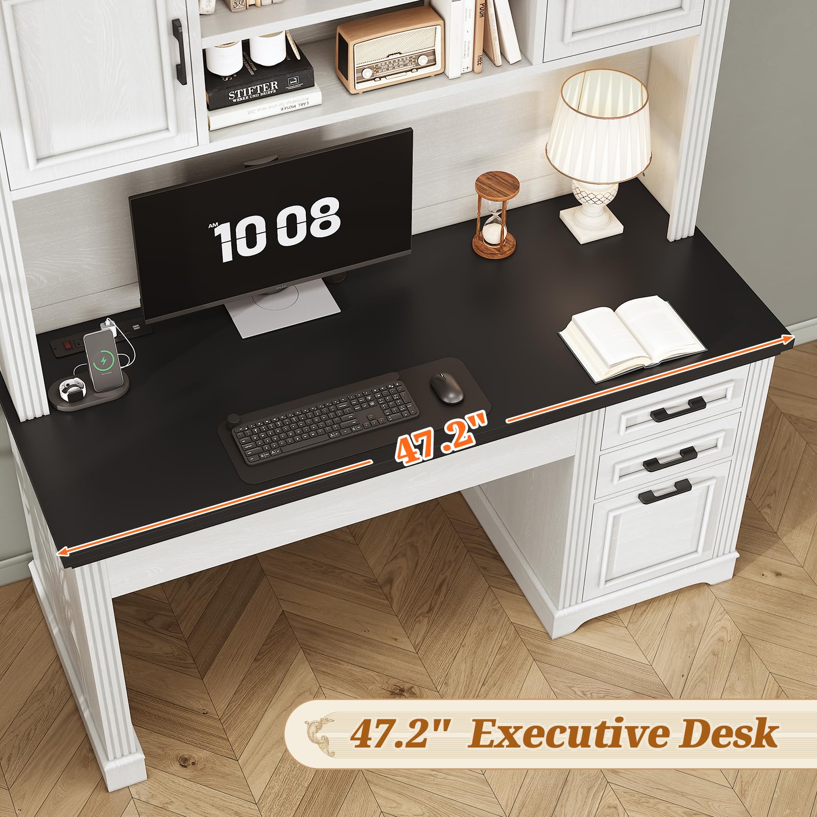 Farmhouse Computer Desk with Hutch and 3 Drawers