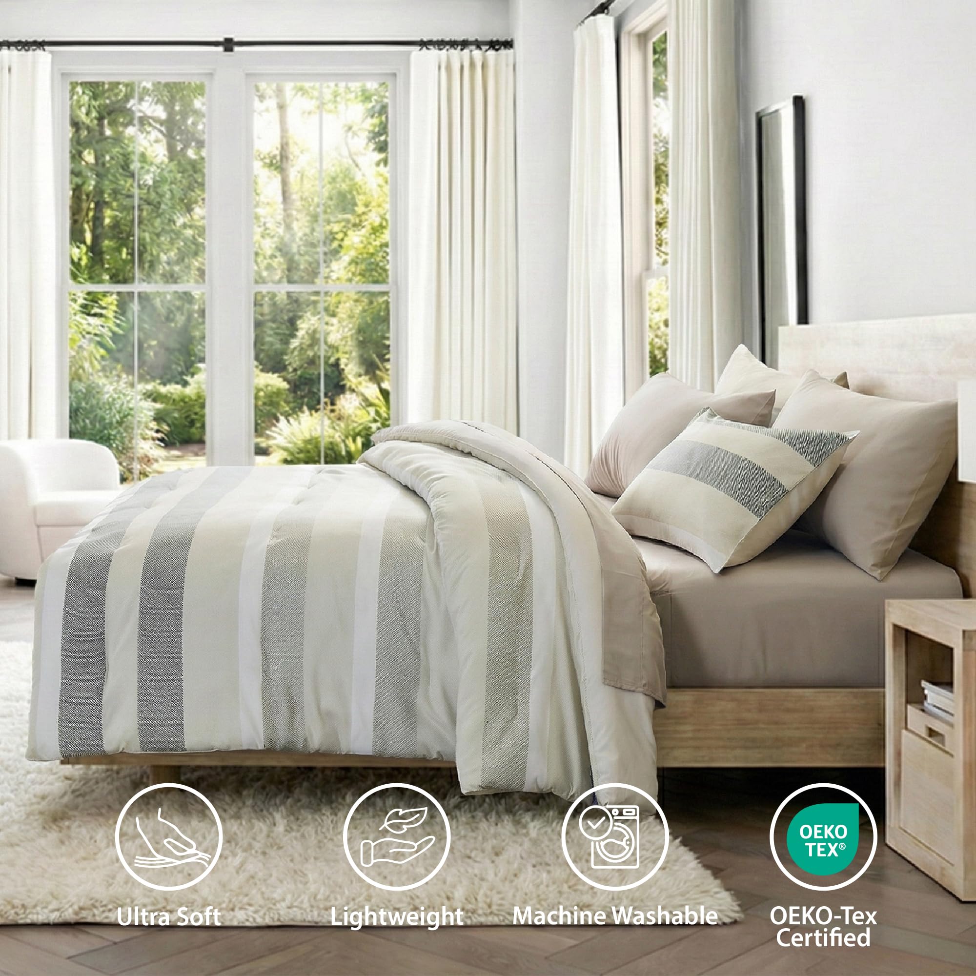 King Size Striped Comforter Set 7 Piece