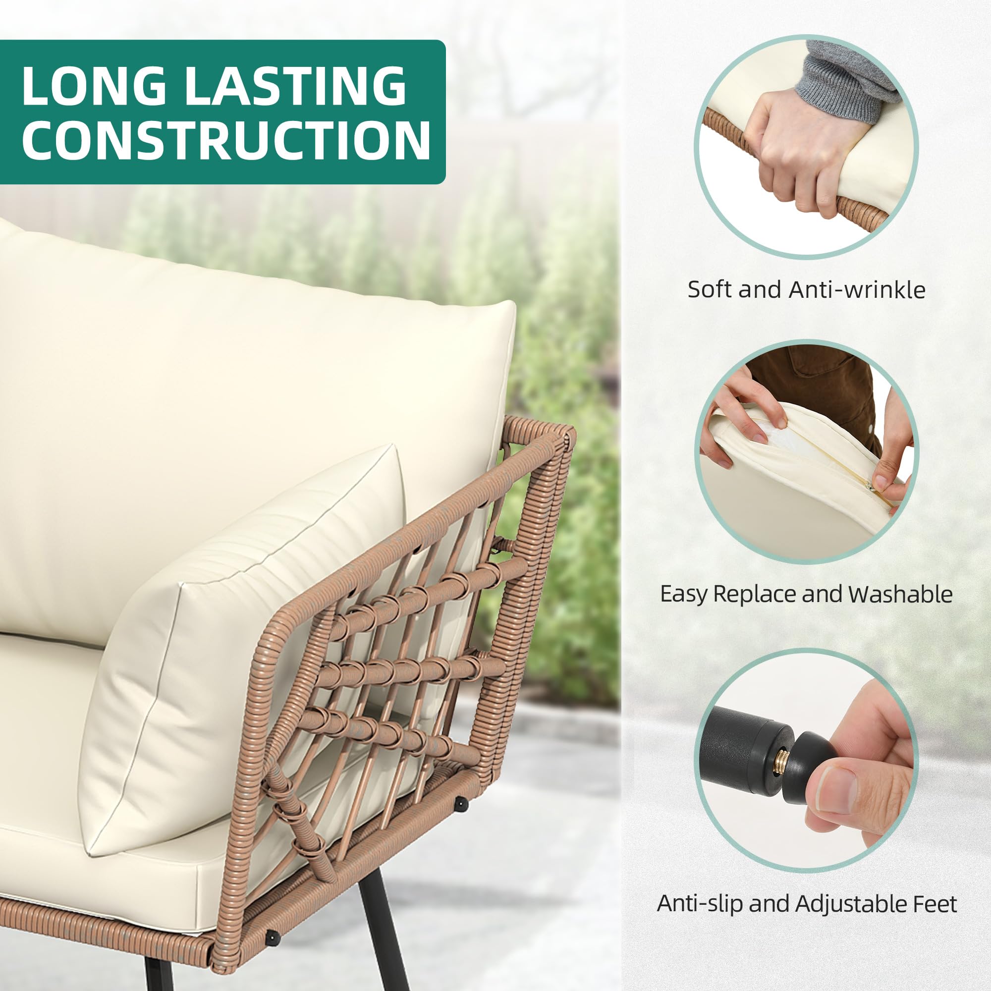 L-Shape Outdoor Patio Furniture Set with Coffee Table