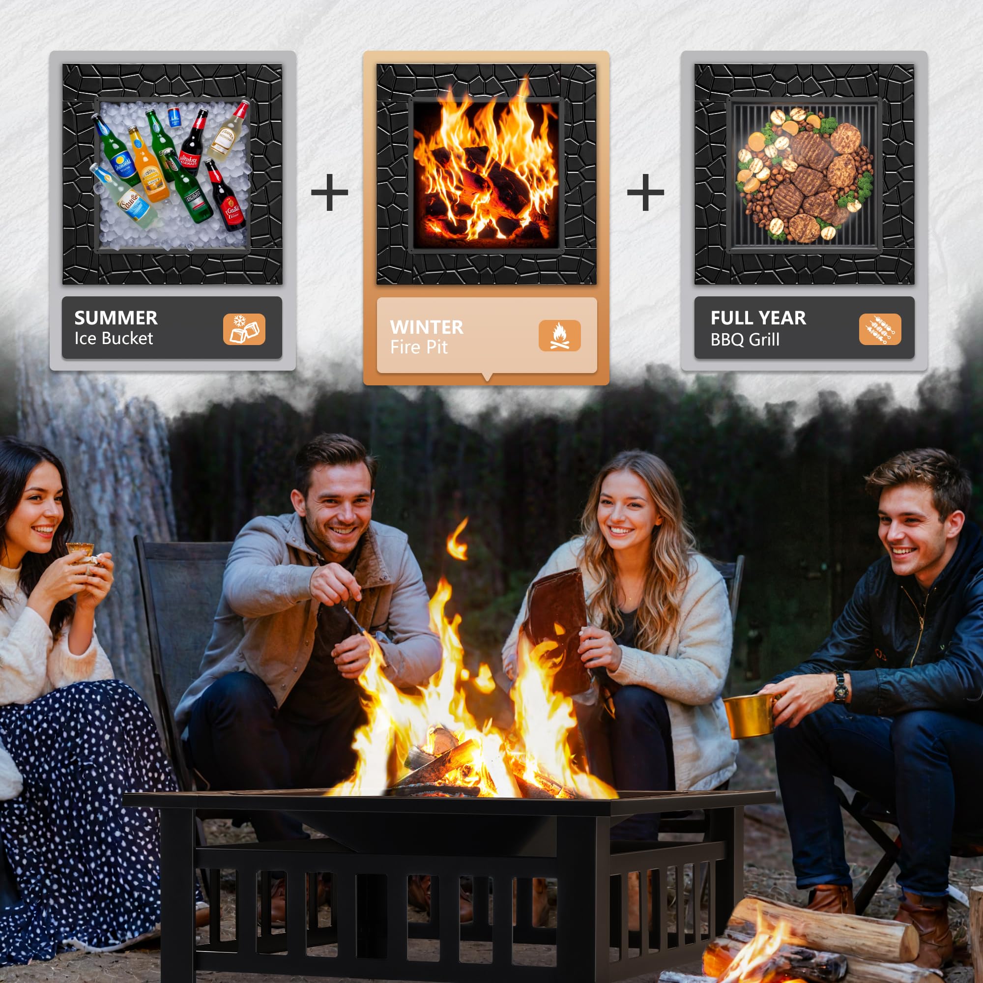Square Metal Fire Pit with Spark Screen