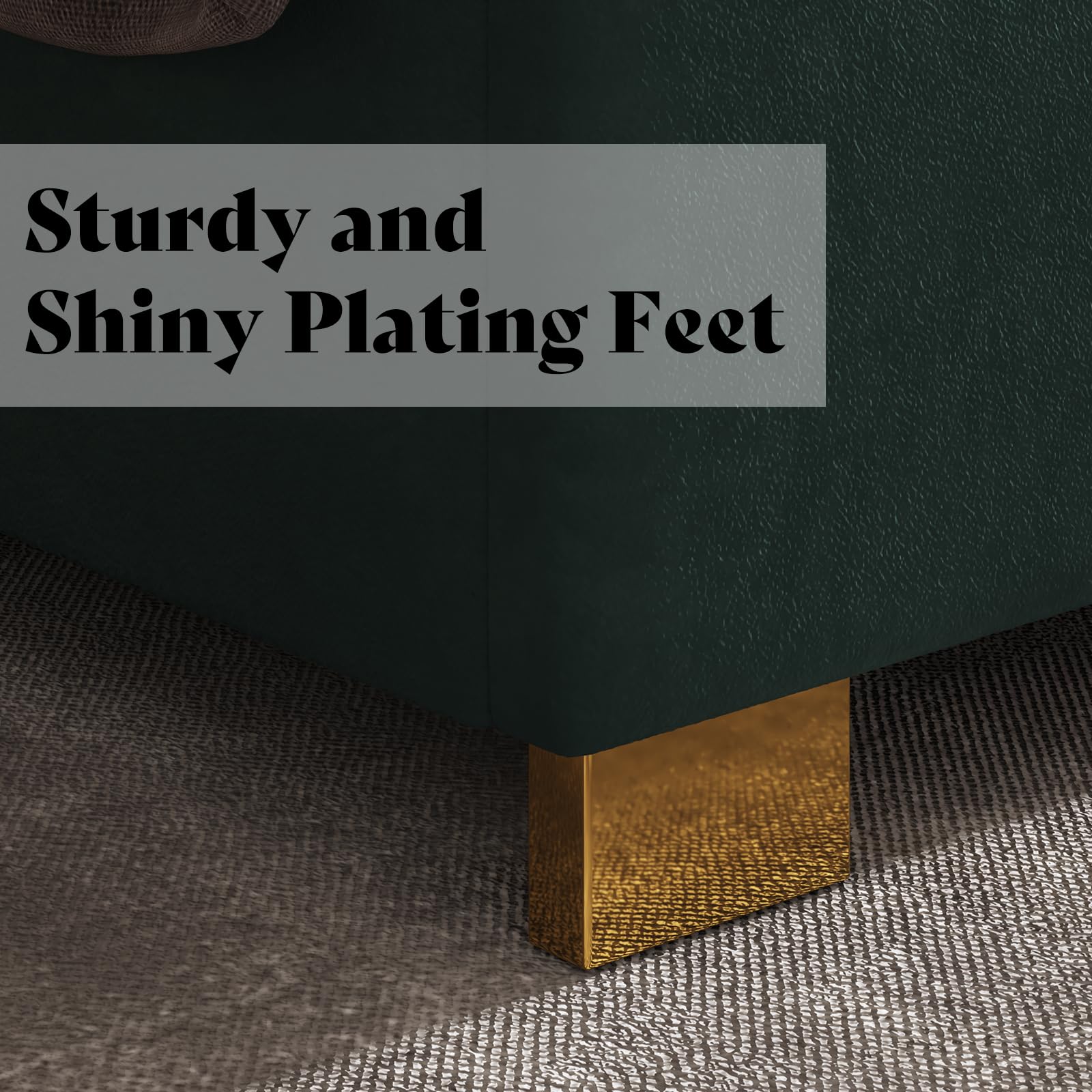 California King Upholstered Bed Frame - Velvet Platform Bed with Gold Trim Headboard