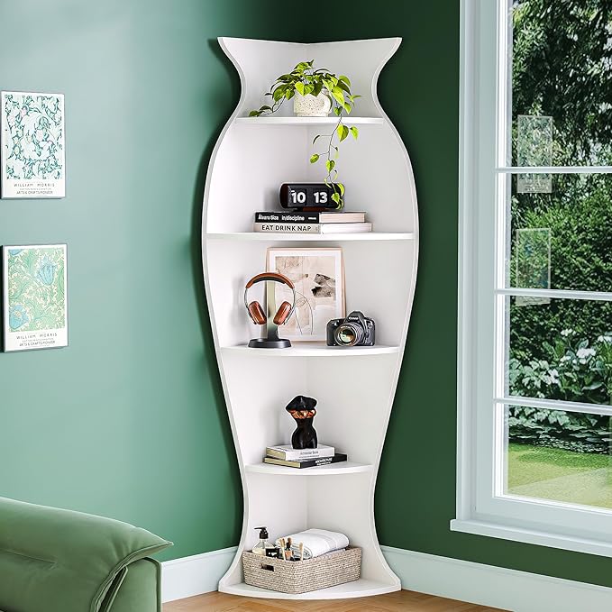 5-Tier Corner Shelf Vase-Shaped Bookcase