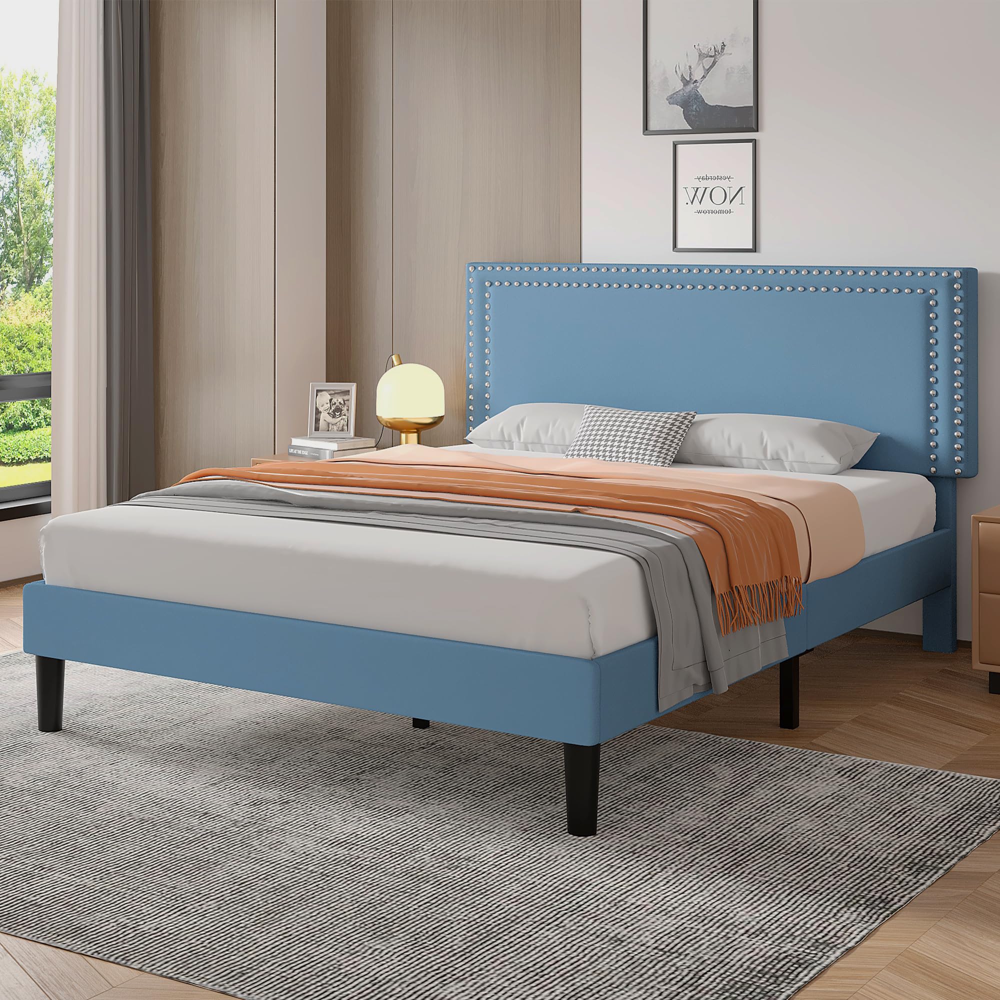 Full Size Platform Bed Frame with Adjustable Headboard