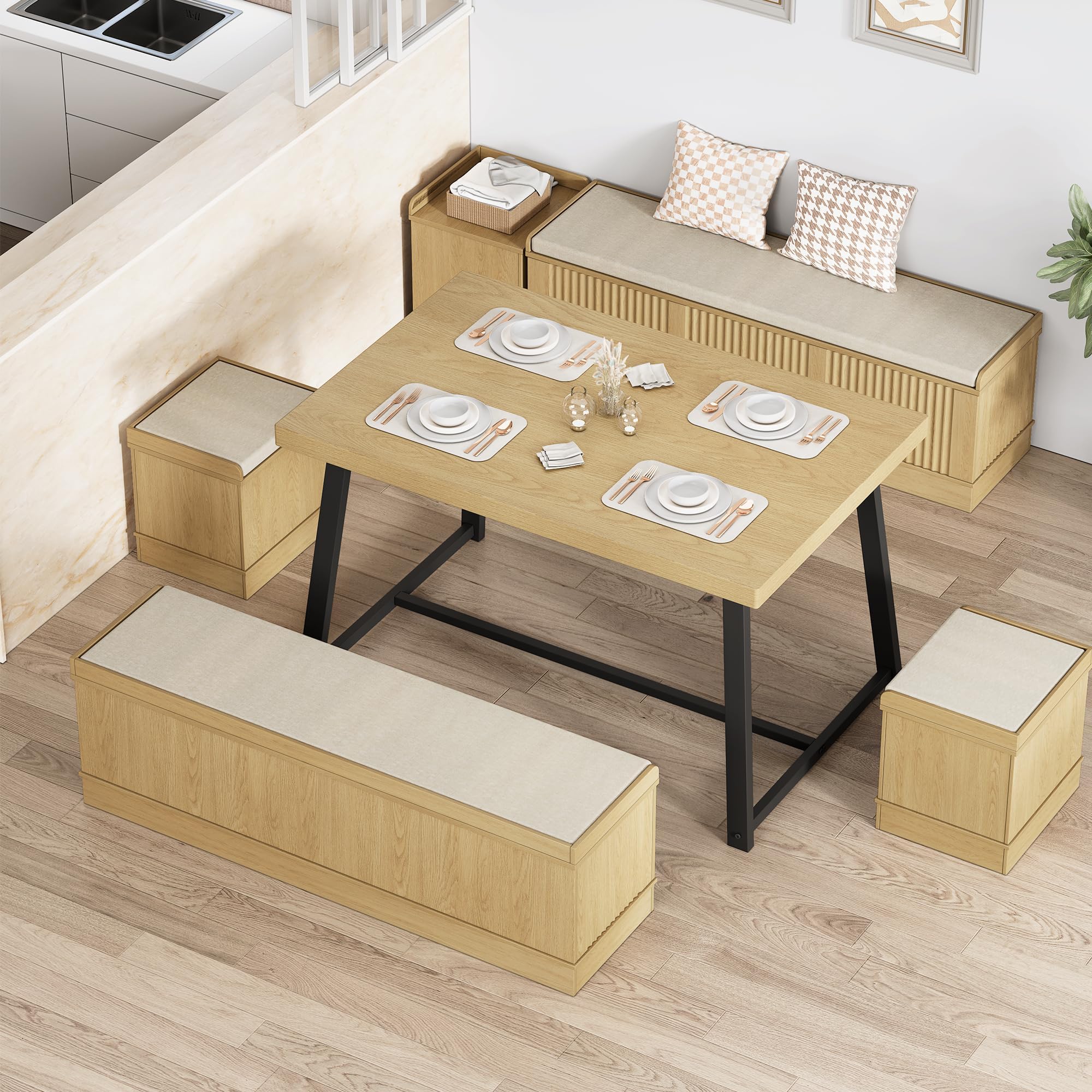 Corner Dining Table Set with Storage