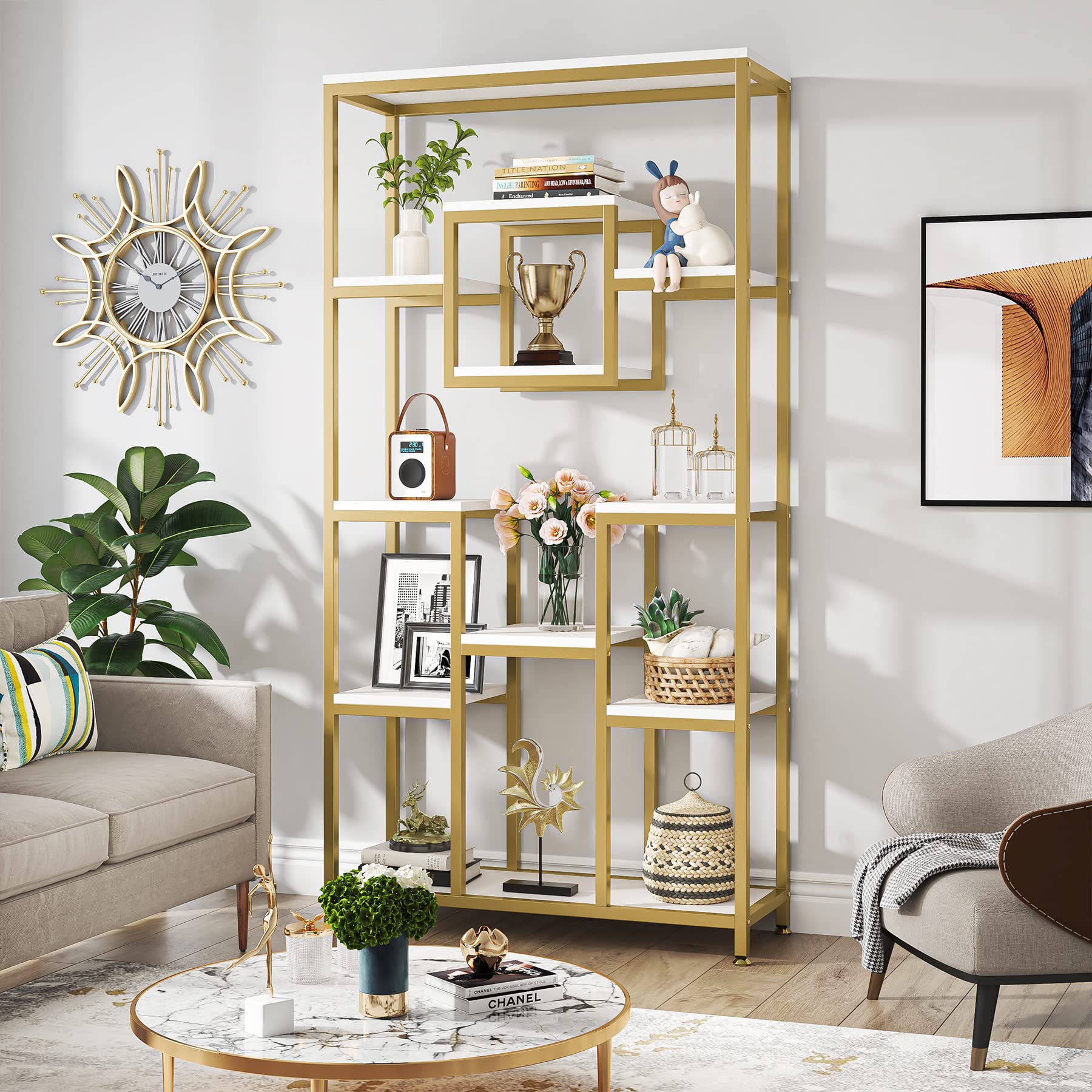 71" Gold Geometric Bookshelf Set of 2