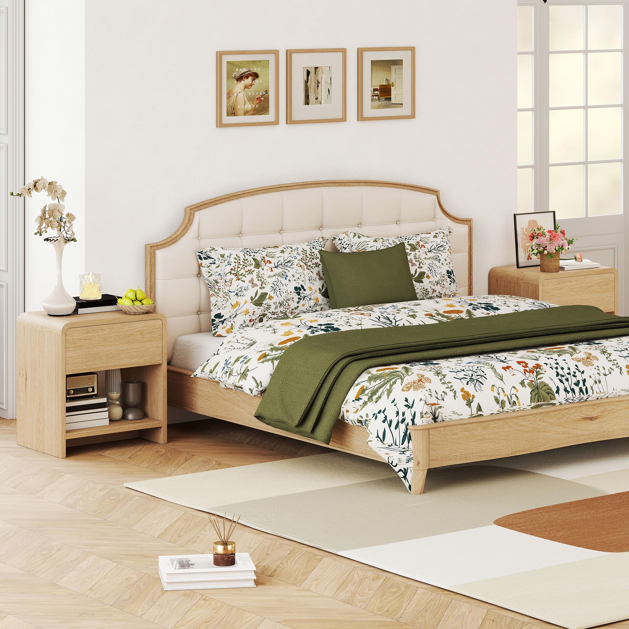 Modern Round Nightstand Set with Drawer