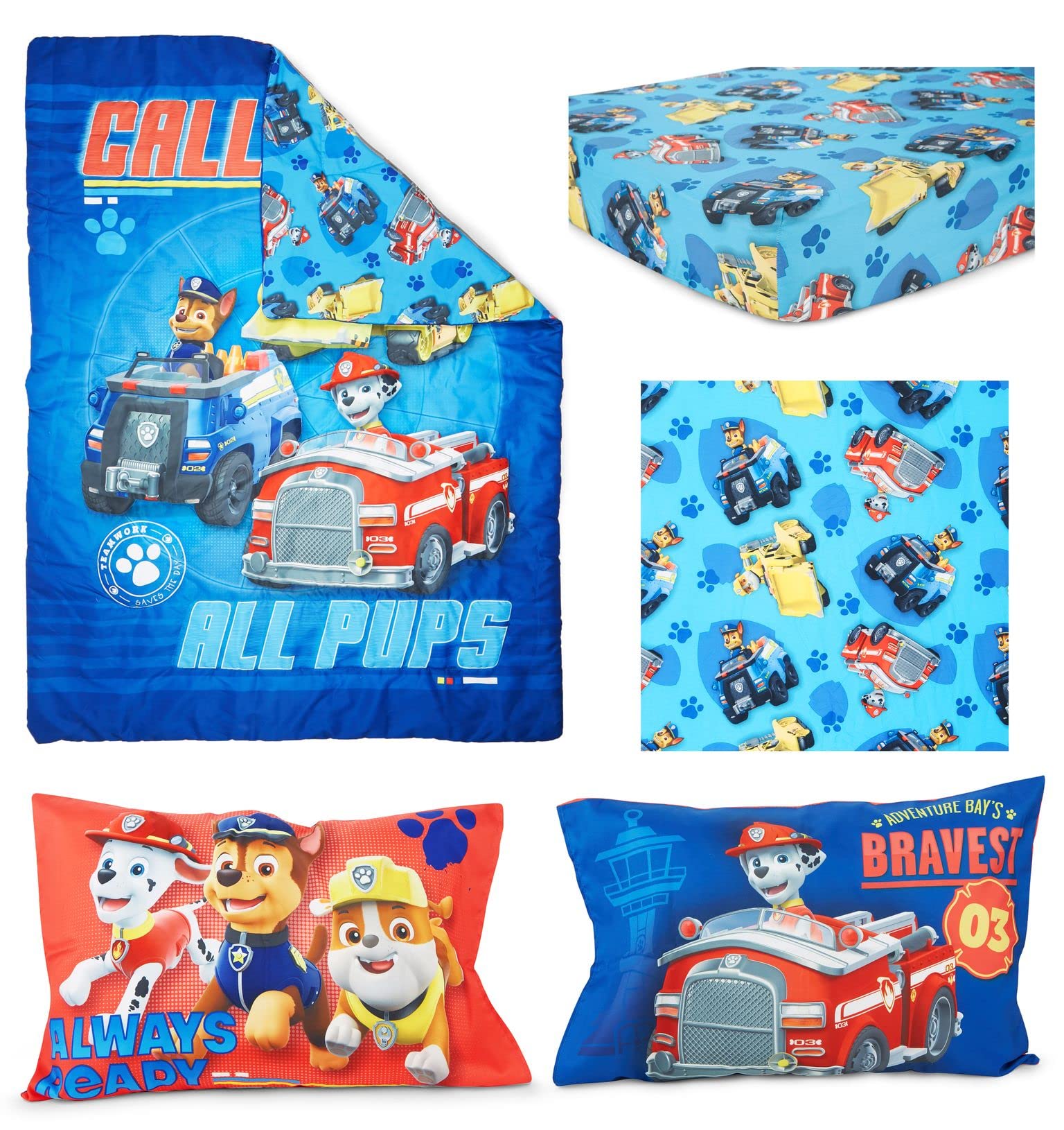 Toddler Bedding Set 4-Piece Blue Cartoon Theme