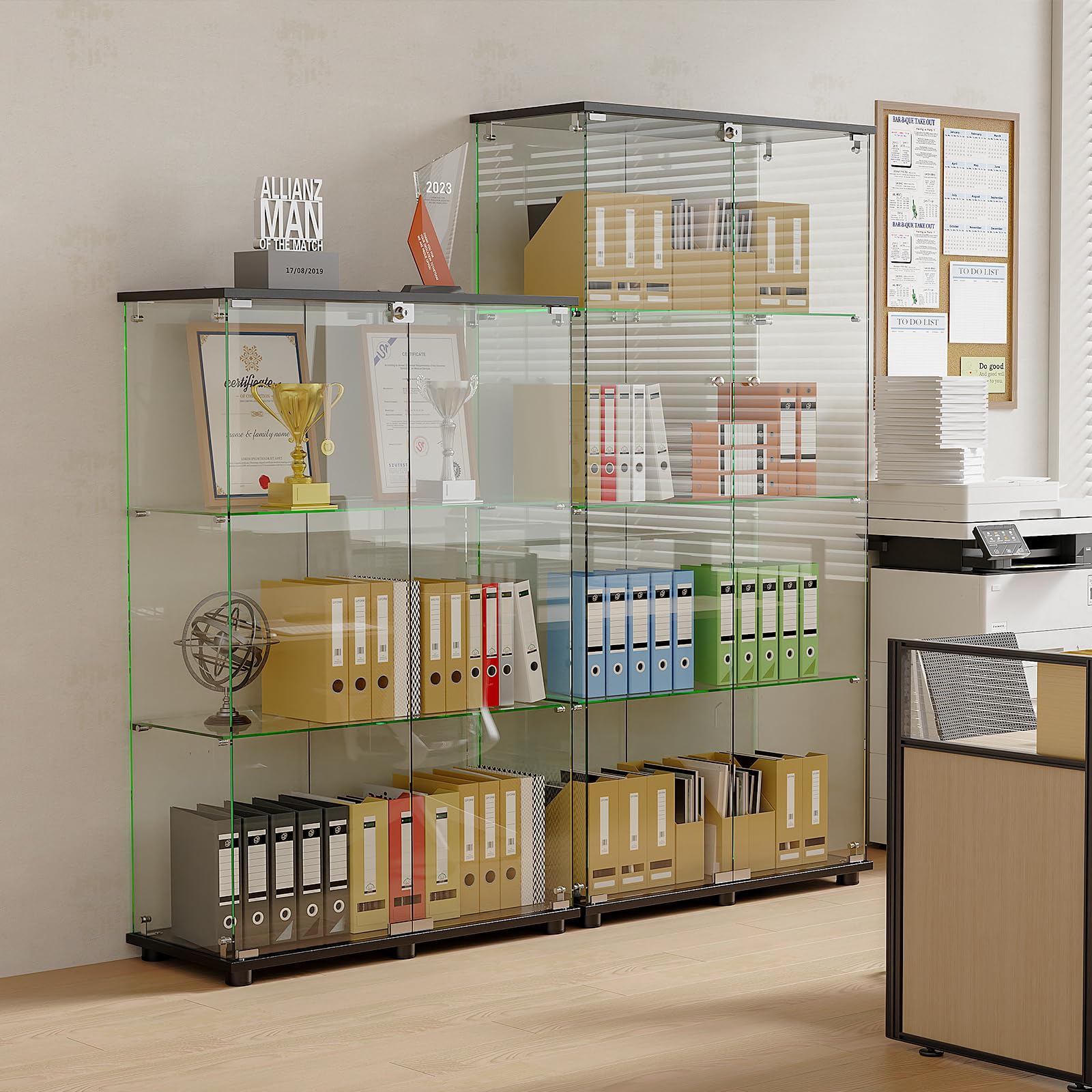Glass Display Cabinet with 4 Shelves Double Doors Black