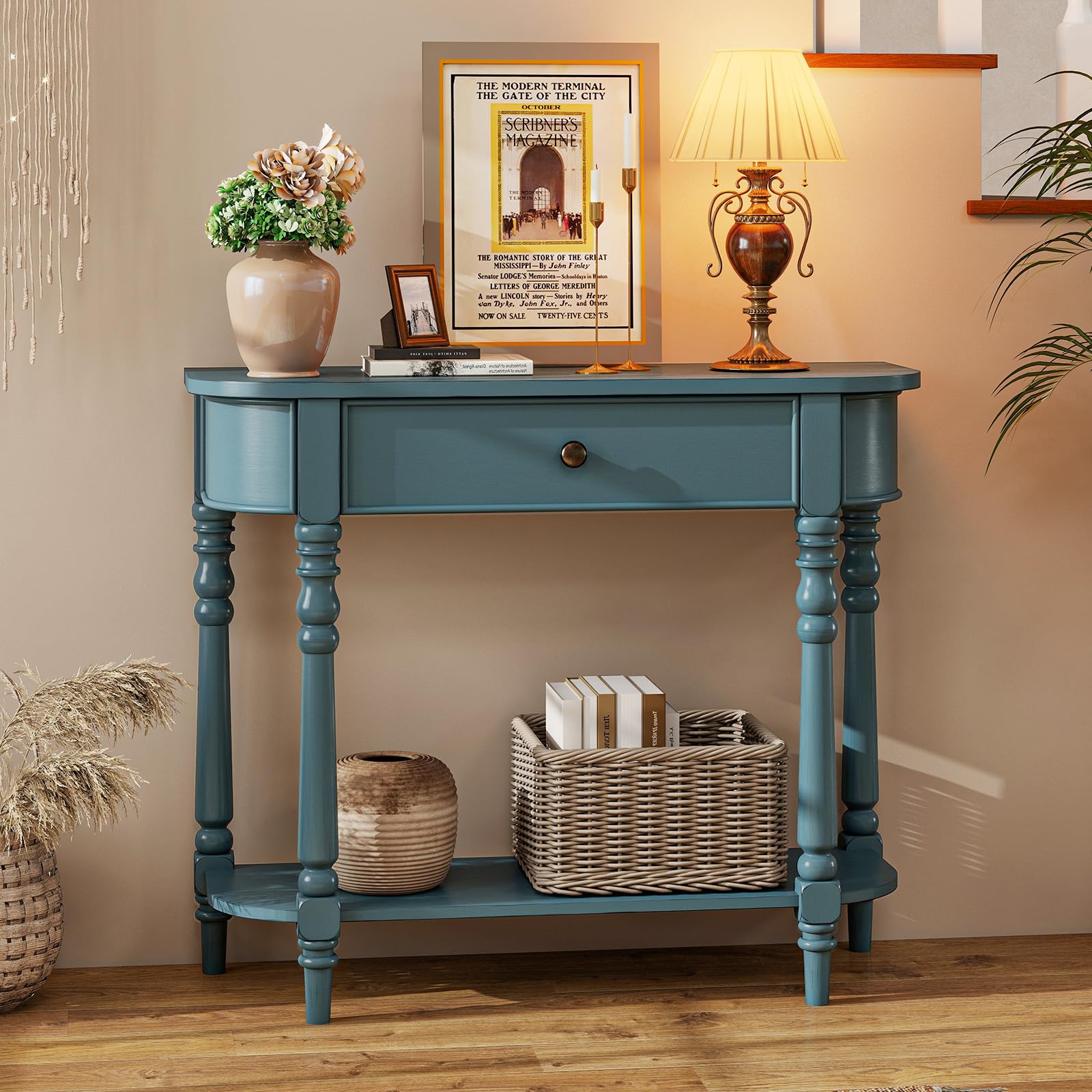36" 2-Tier Console Table with Storage Drawer