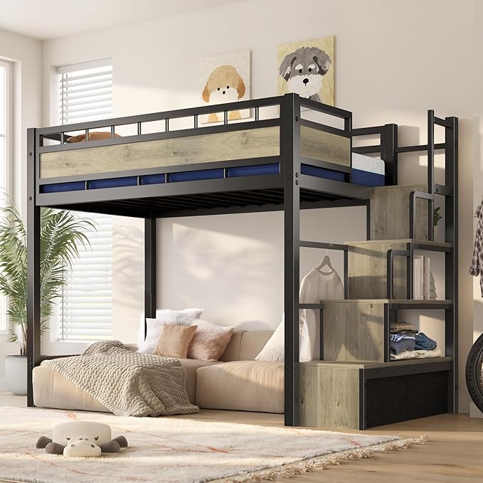 Twin Loft Bed with Built-in Storage Stairs