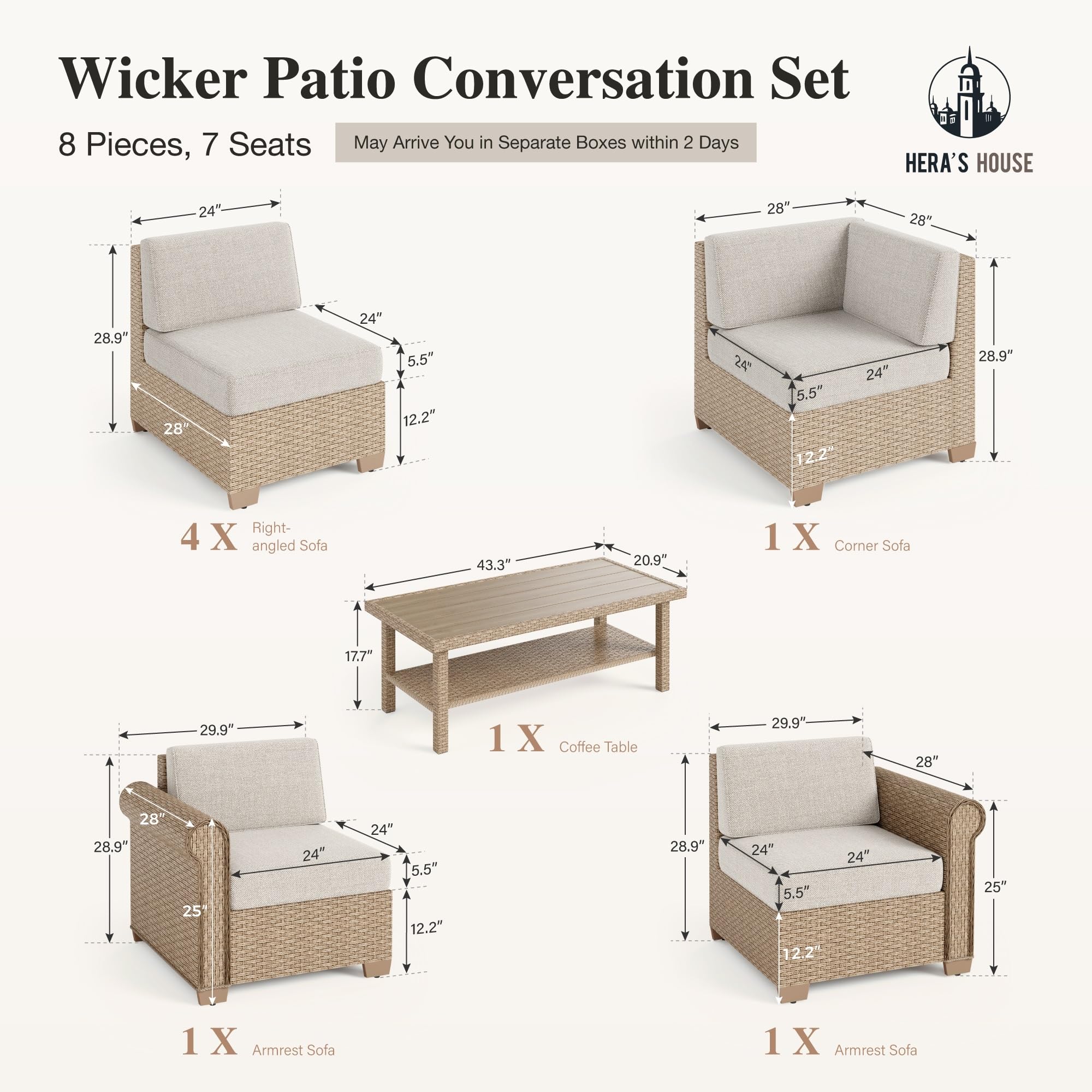 7-Seat Outdoor Sectional Wicker Sofa Set with Coffee Table