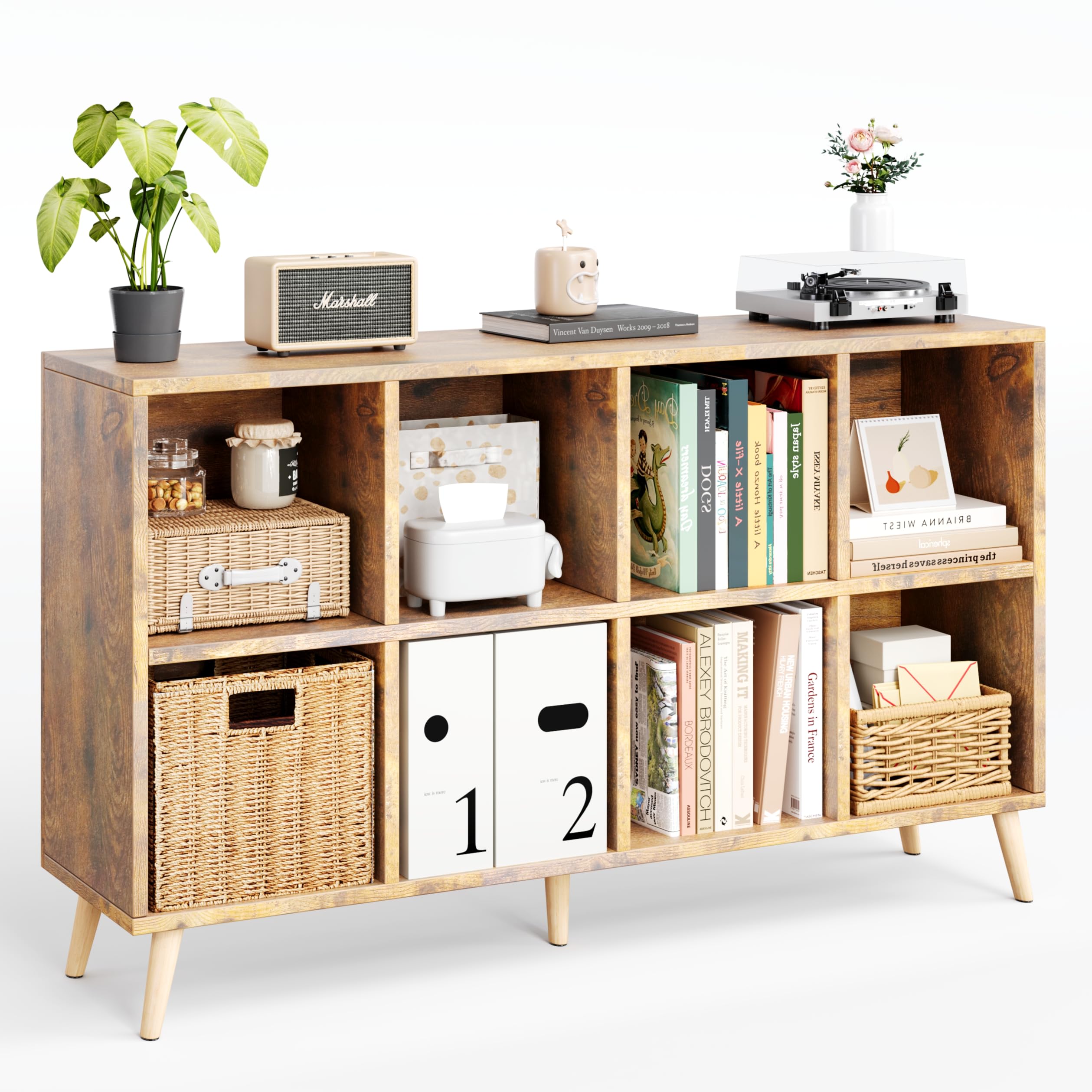 8-Cube Bookshelf with Legs Rustic Brown