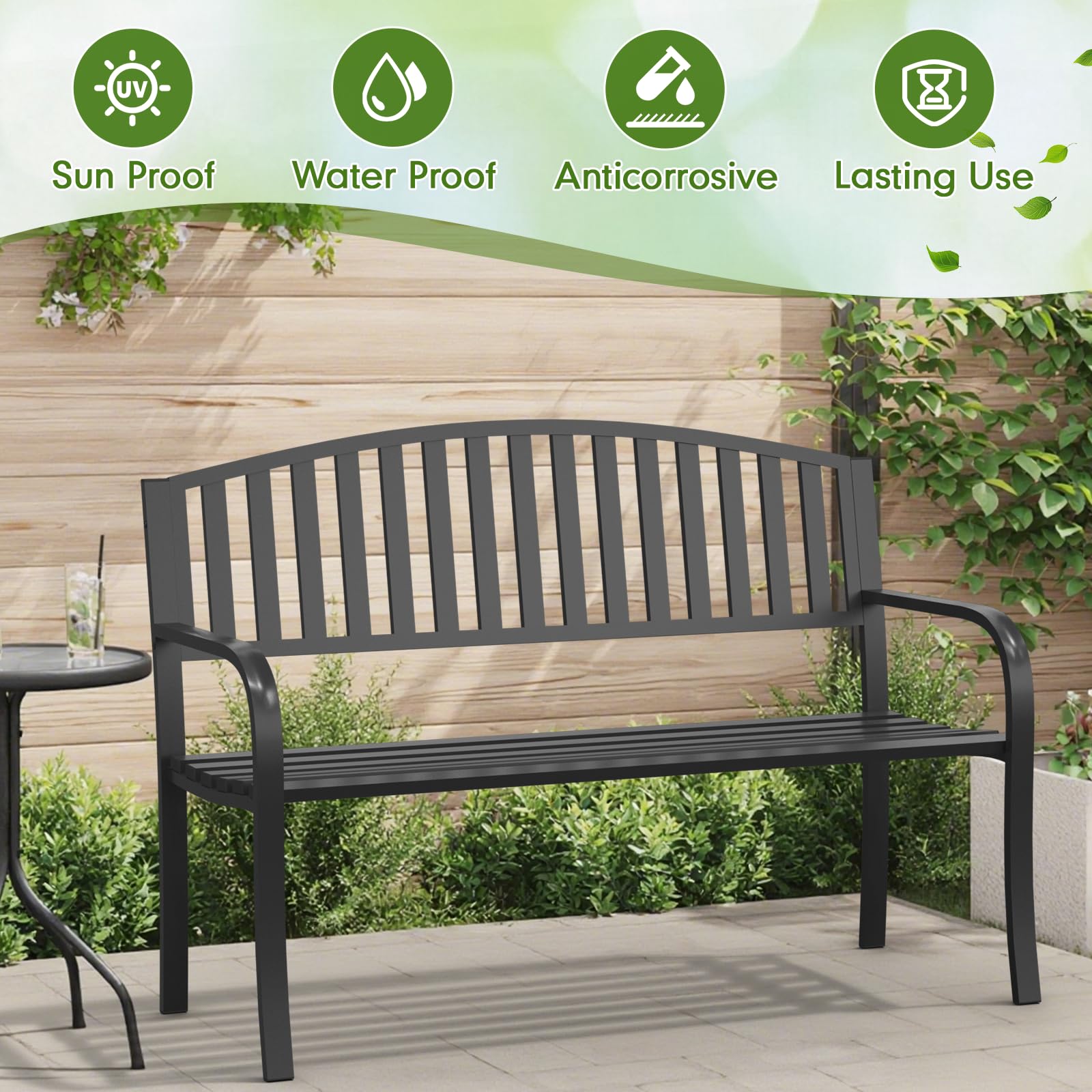 50" Heavy-Duty Metal Outdoor Bench
