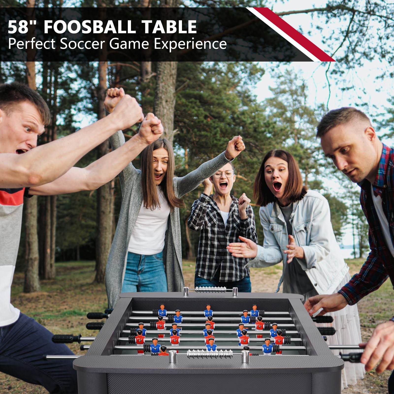 RAYKEEP 58 Inch Foosball Table, Full Size Competition Soccer Game Table for Adults & Kids, Heavy-Duty Indoor Arcade Table for Game Rooms & Parties (Black)
