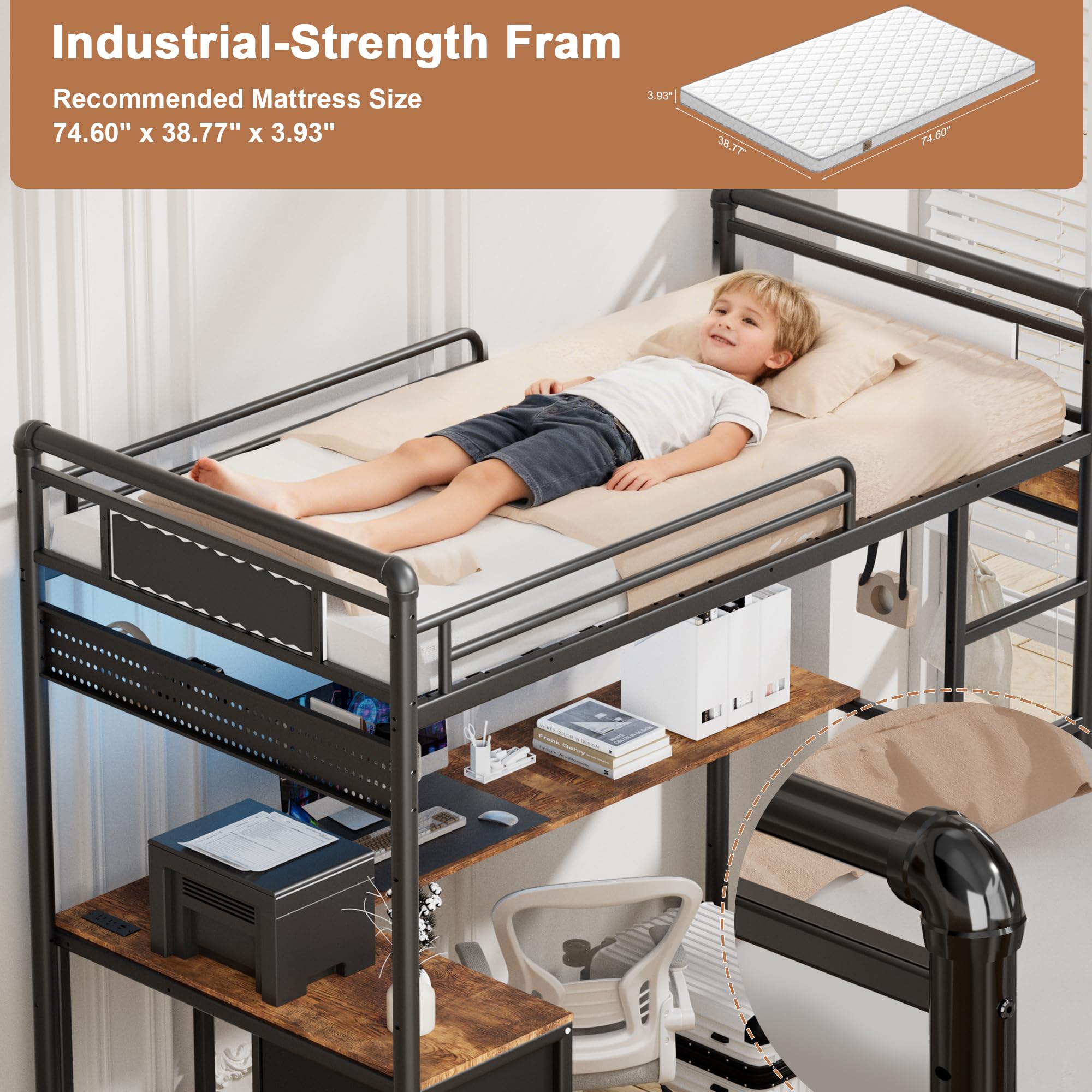 Twin Loft Bed with Desk and Stairs