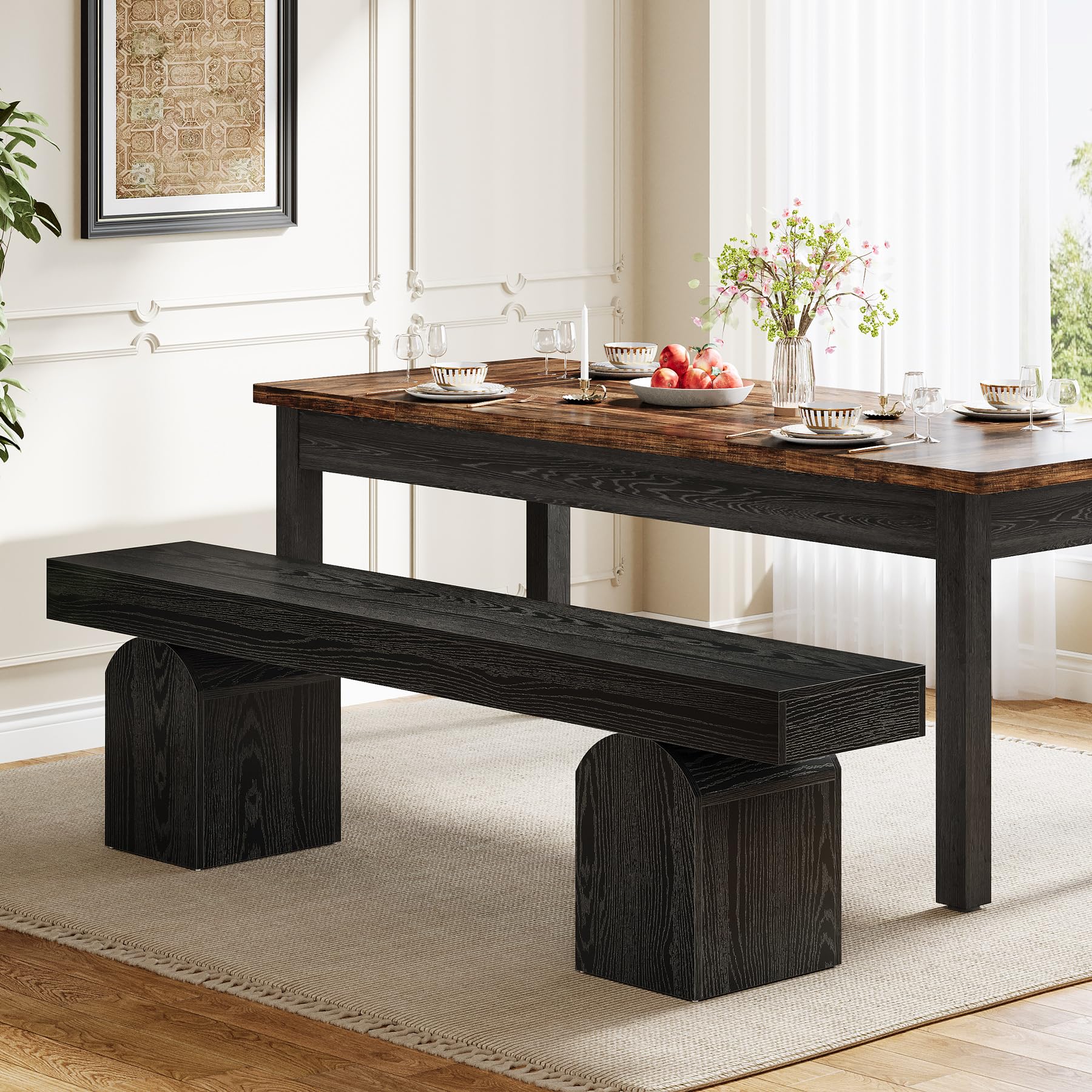 59" Dining Bench for 2-3 People with Arched Base