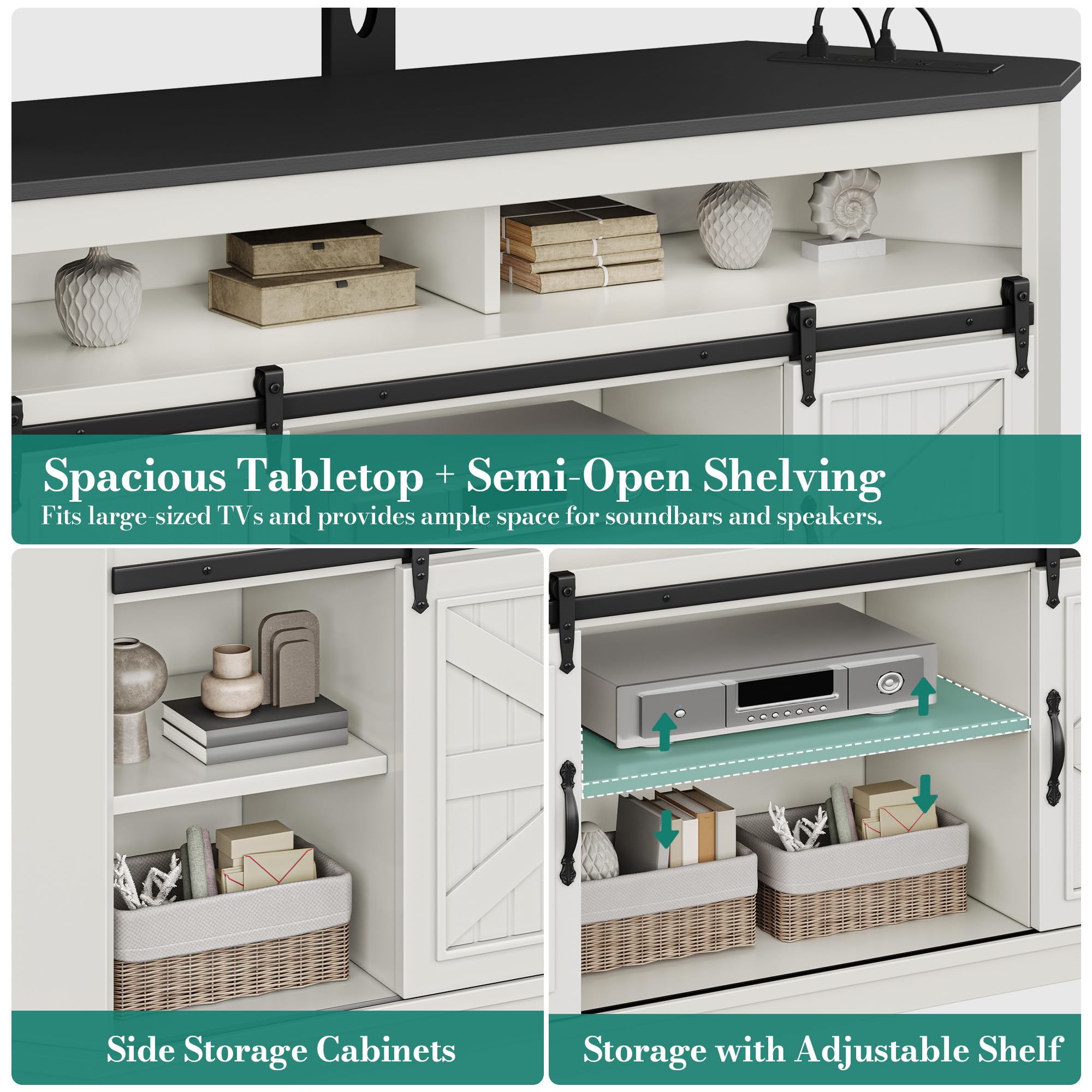 Farmhouse TV Stand with Mount and Power Outlet for 70 Inch TV