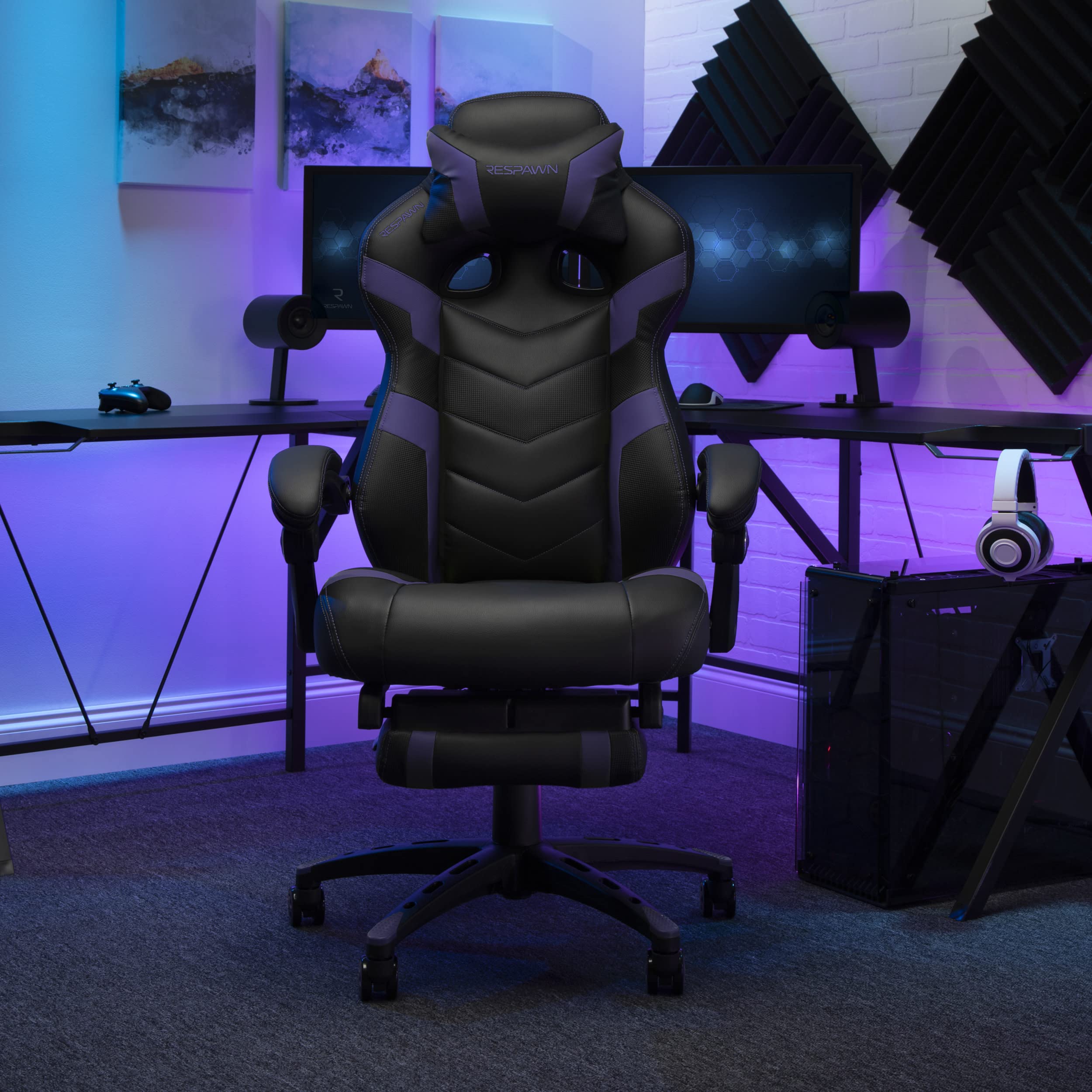 Ergonomic Gaming Chair with Footrest - Purple