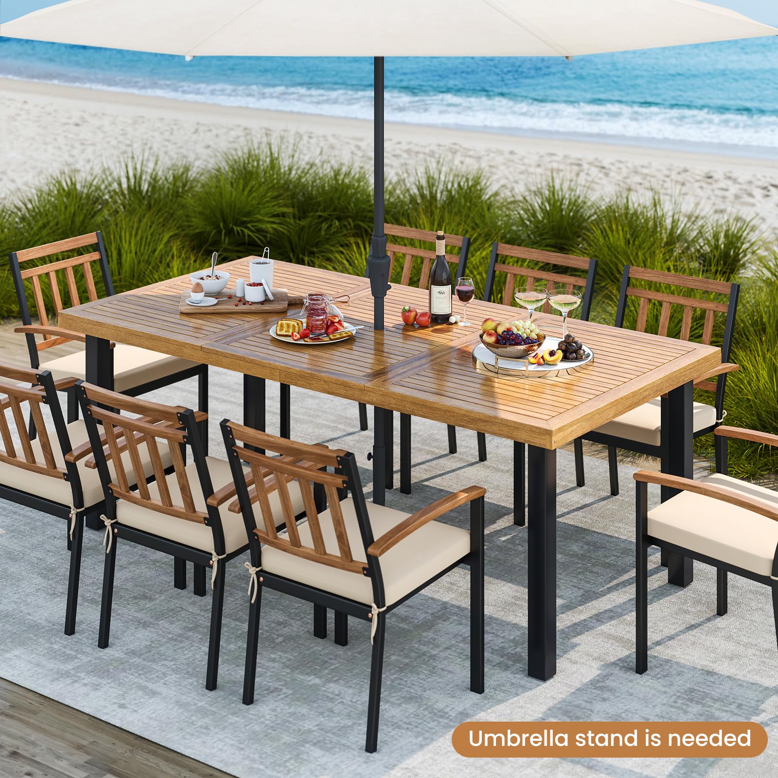 8-Person Acacia Wood Outdoor Dining Table