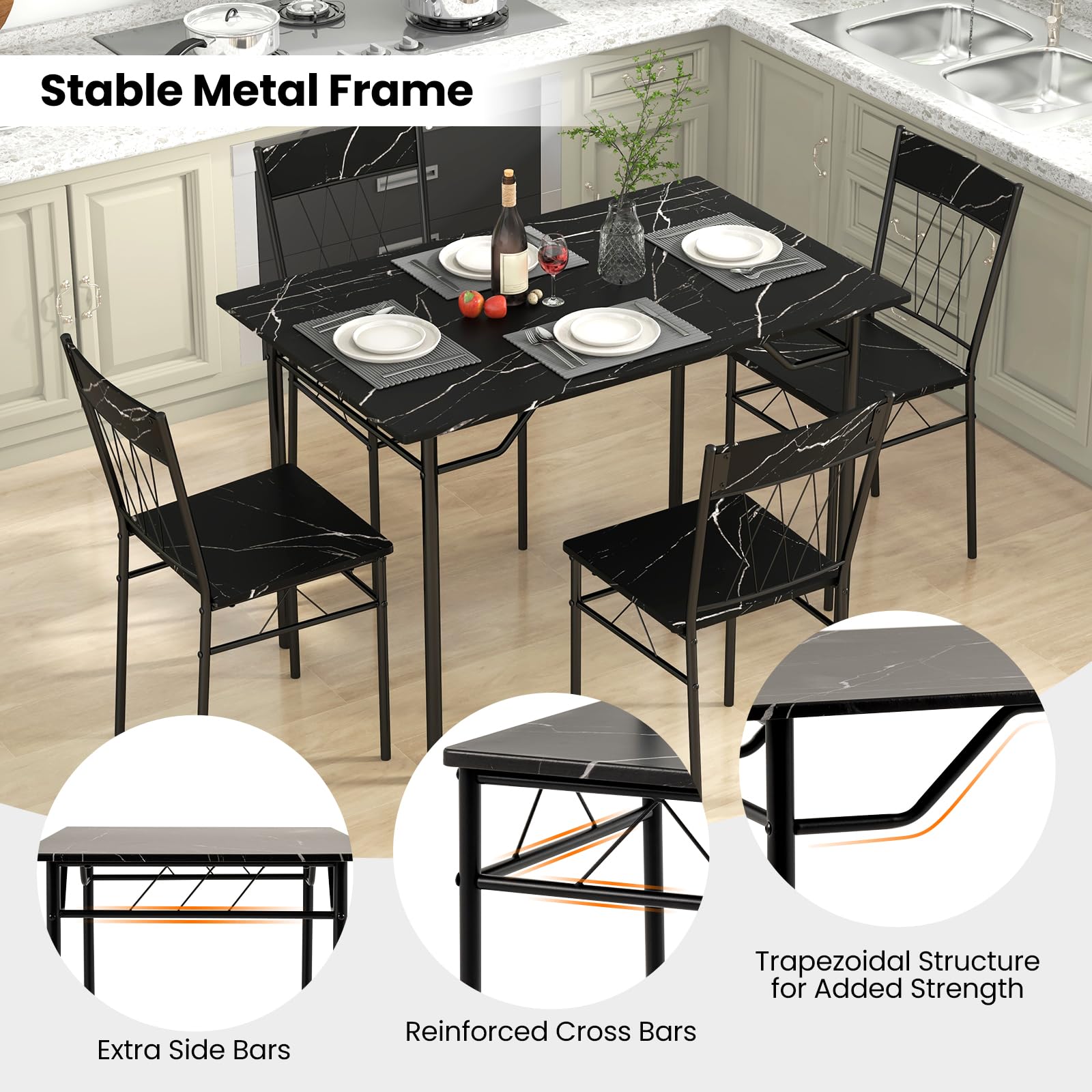 5-Piece Dining Table Set with 4 Chairs