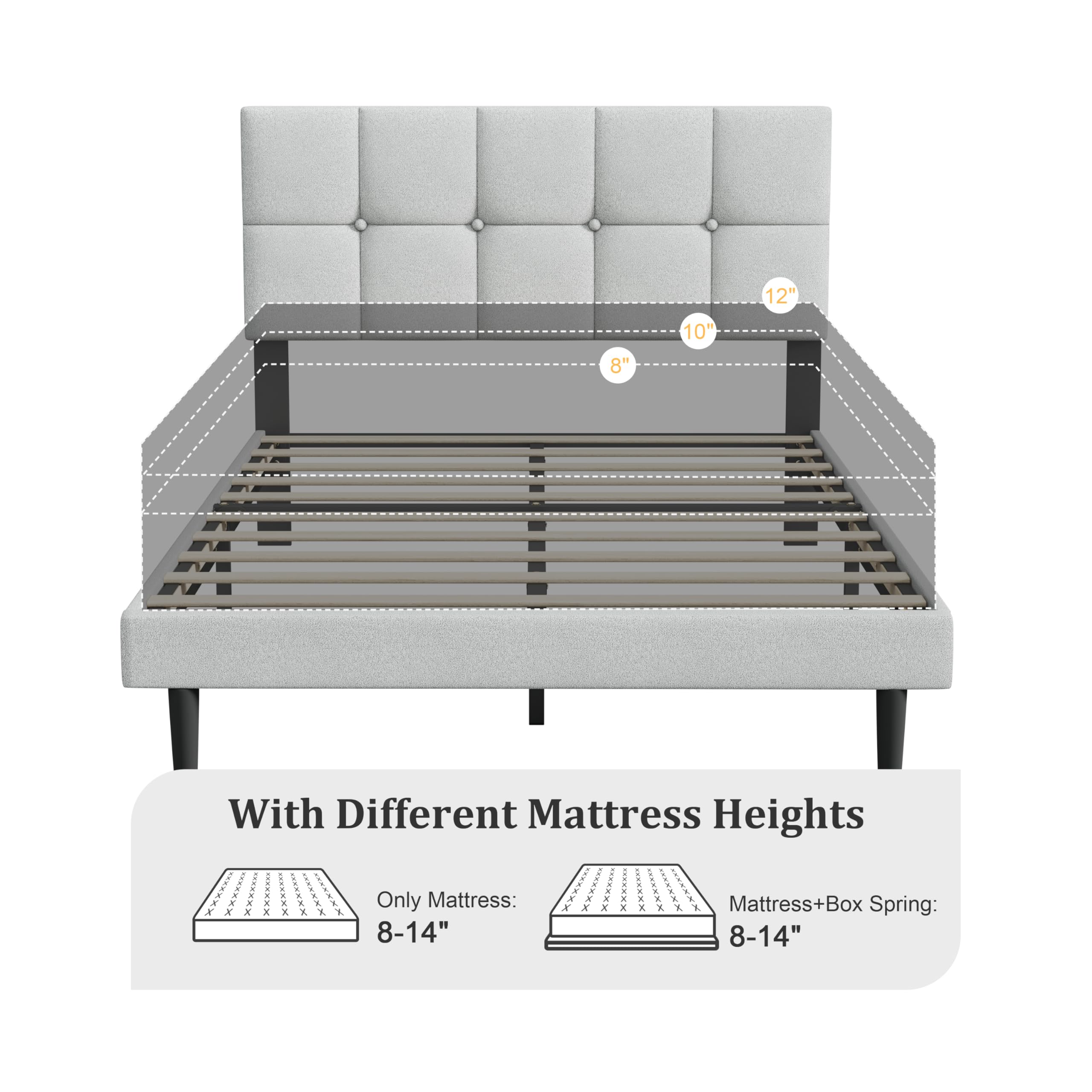 Full Size Upholstered Platform Bed Frame with Headboard