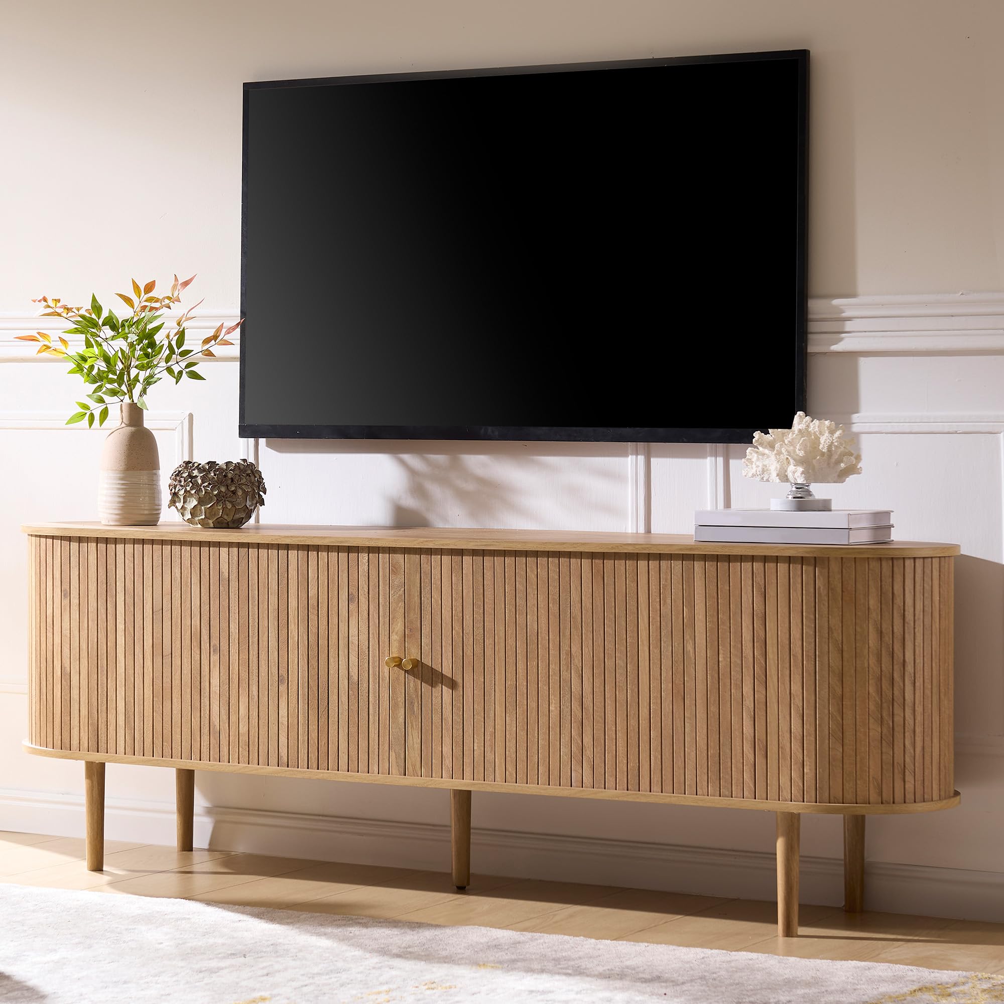 70" Mid-Century Modern TV Stand with Fluted Storage