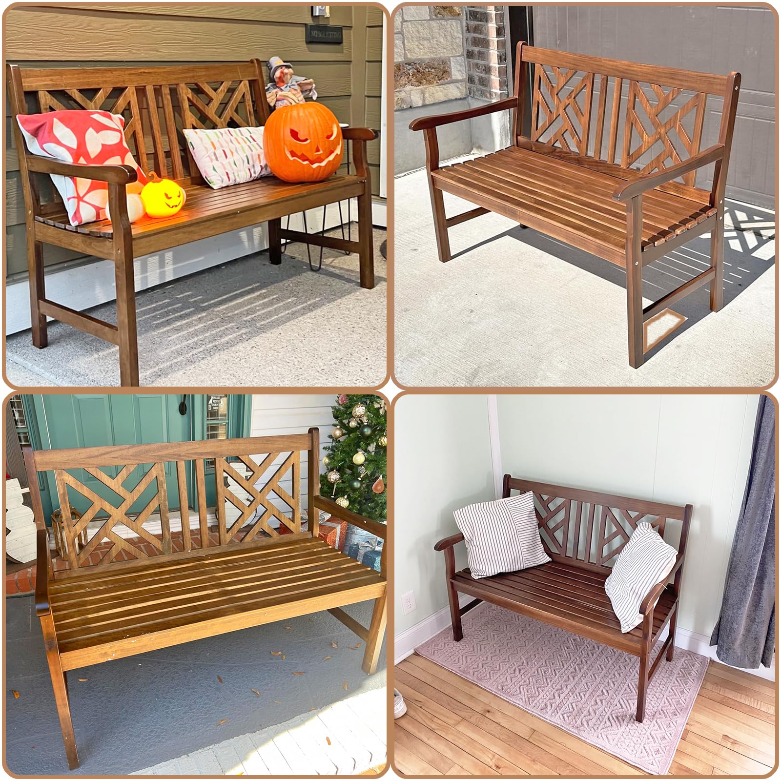 Outdoor Wood Bench 47" Weatherproof Patio Seating
