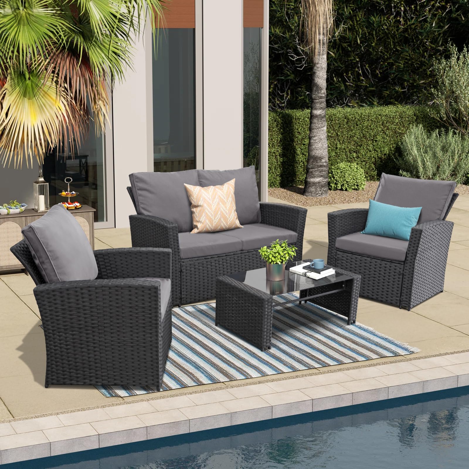 4 Piece Wicker Patio Furniture Set
