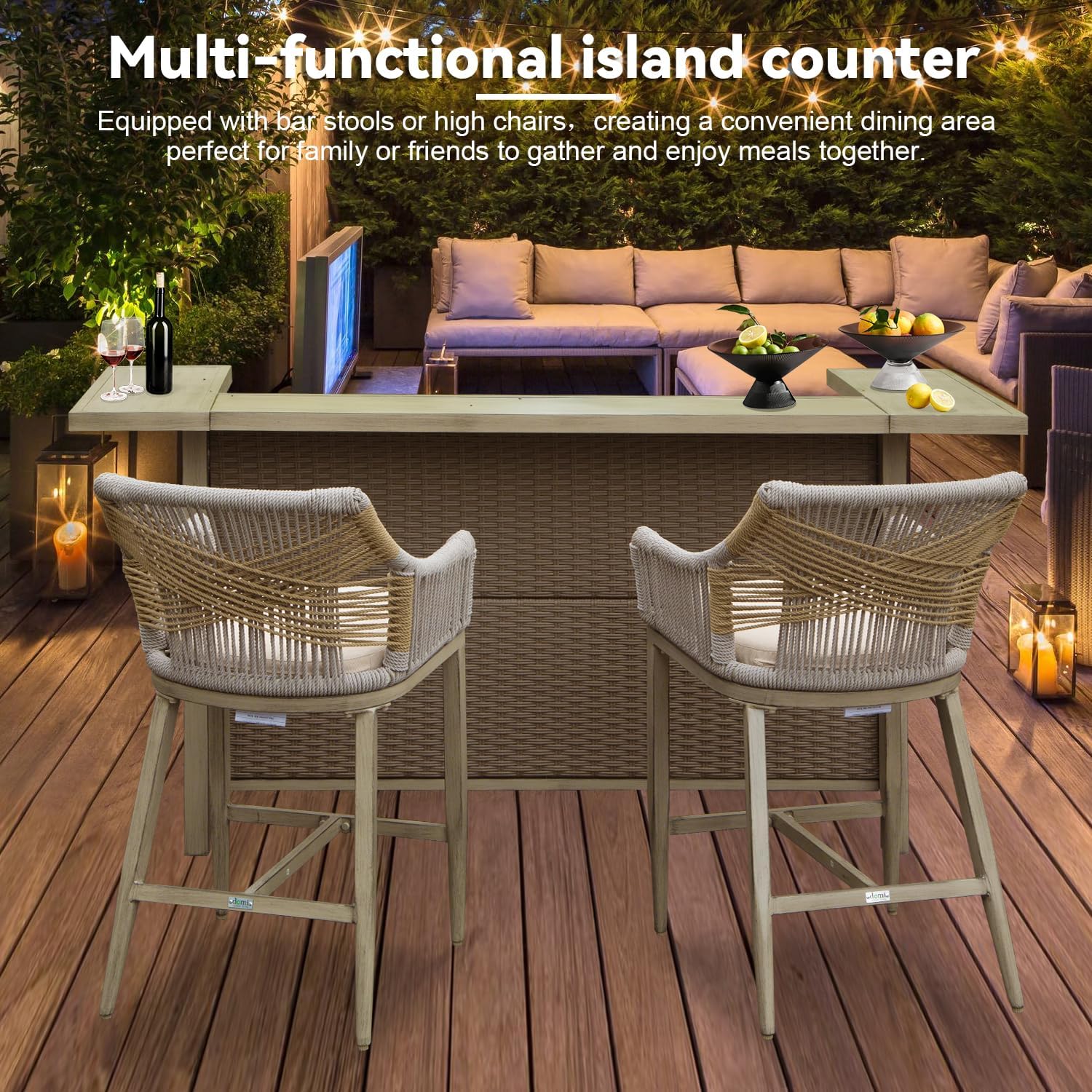 Outdoor Bar Unit with Storage - All-Weather Wicker Aluminum Frame