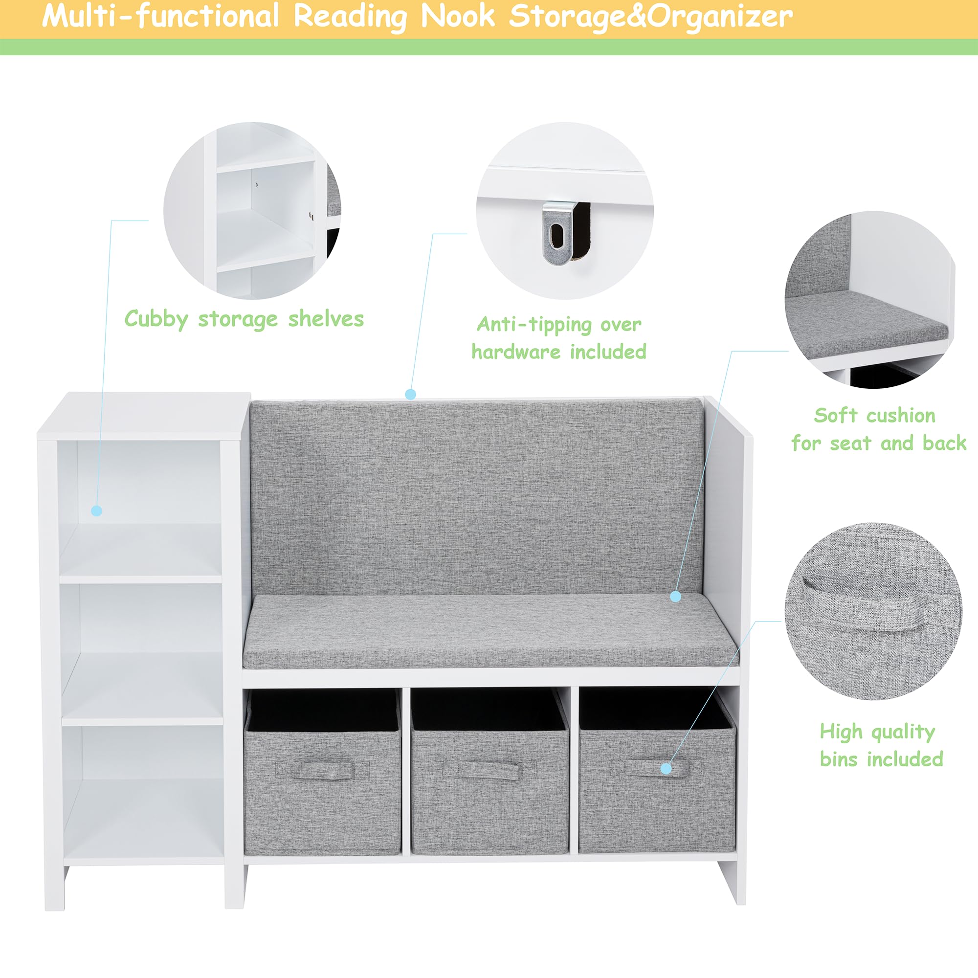 Kids Reading Nook Bench with Storage