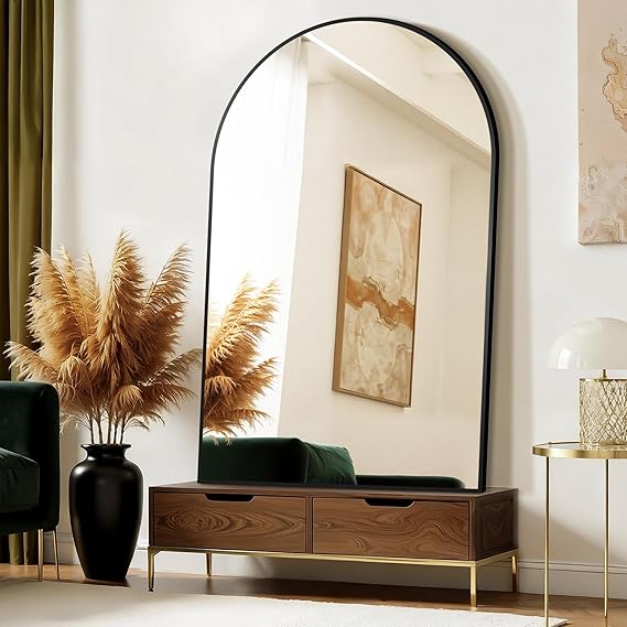 Arched Wall Mirror 24x36 Inch Black Metal Frame