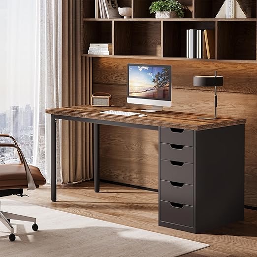 Computer Desk with 5 Reversible Drawers