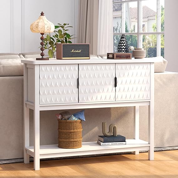 Modern Console Table with Diamond Pattern Doors