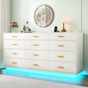 White 12 Drawer Dresser with Power Outlet and LED Lights