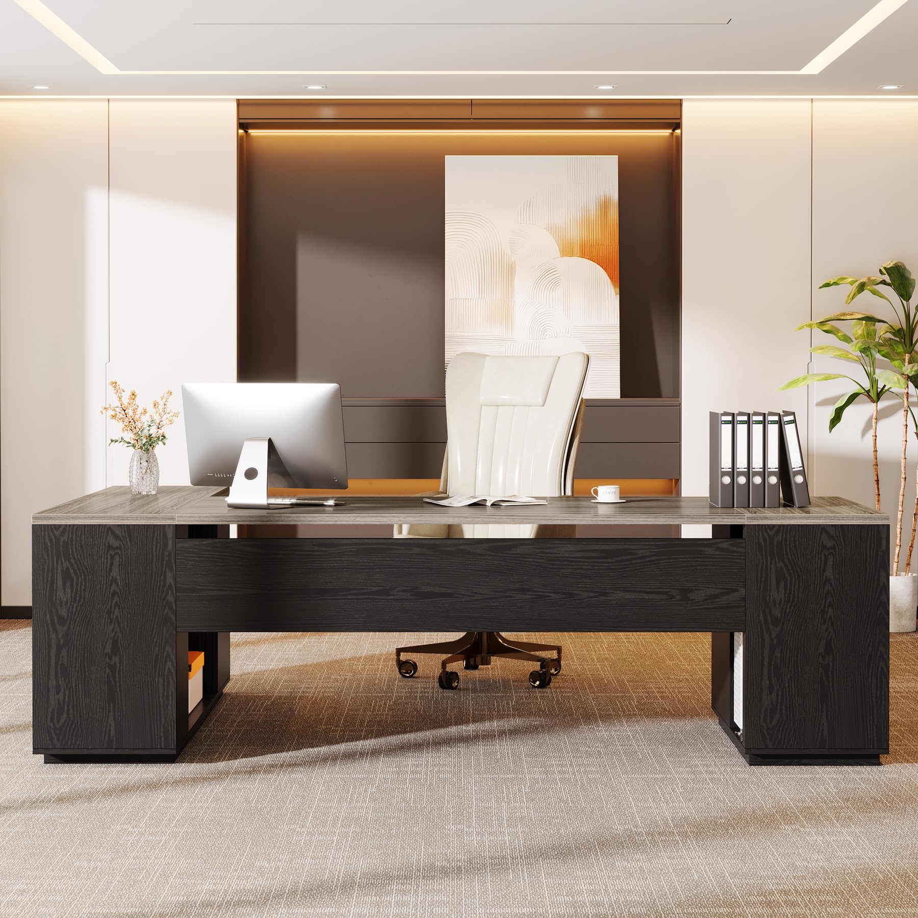 L-Shaped Executive Desk with Storage