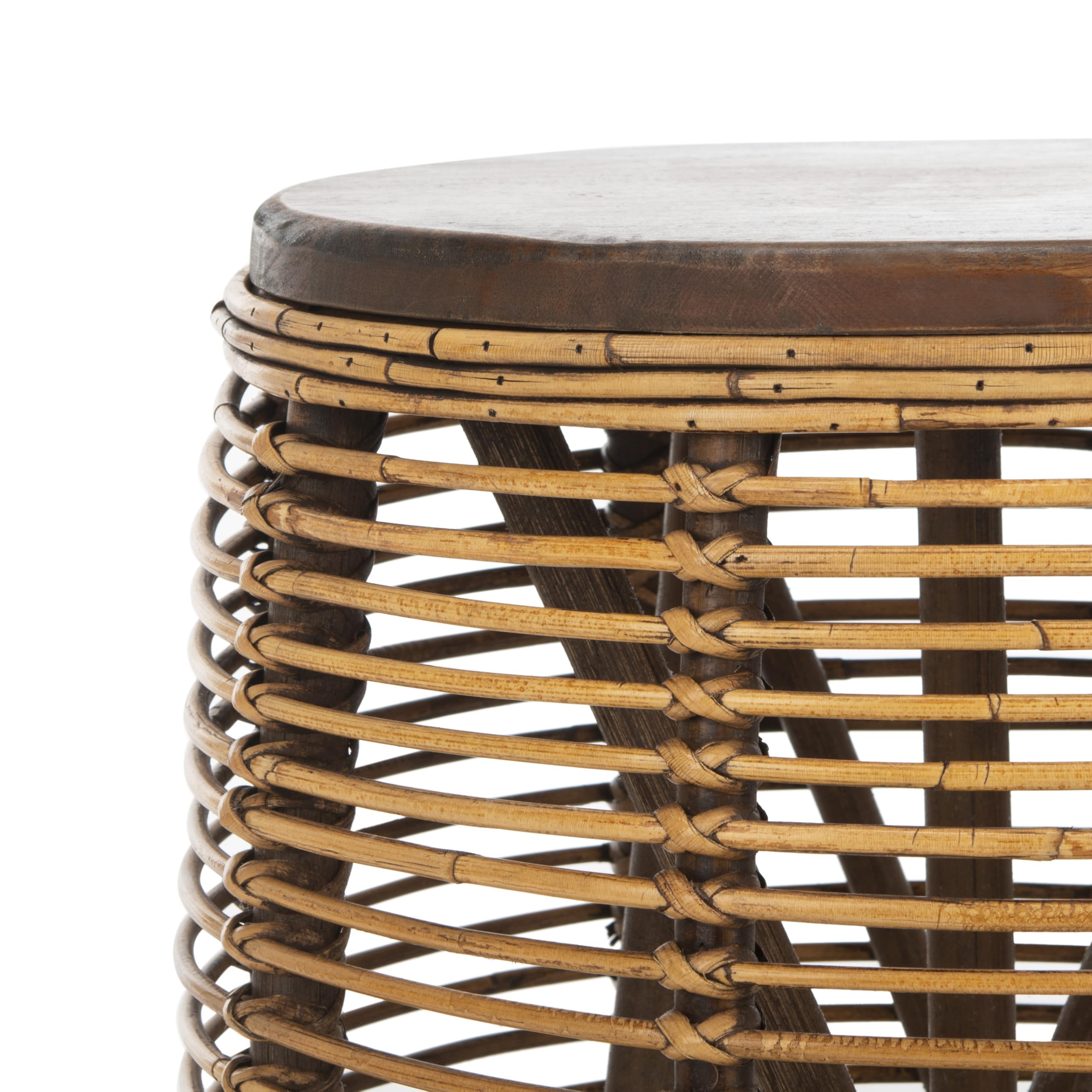 Rattan Drum Accent Table - Honey Brown Wash