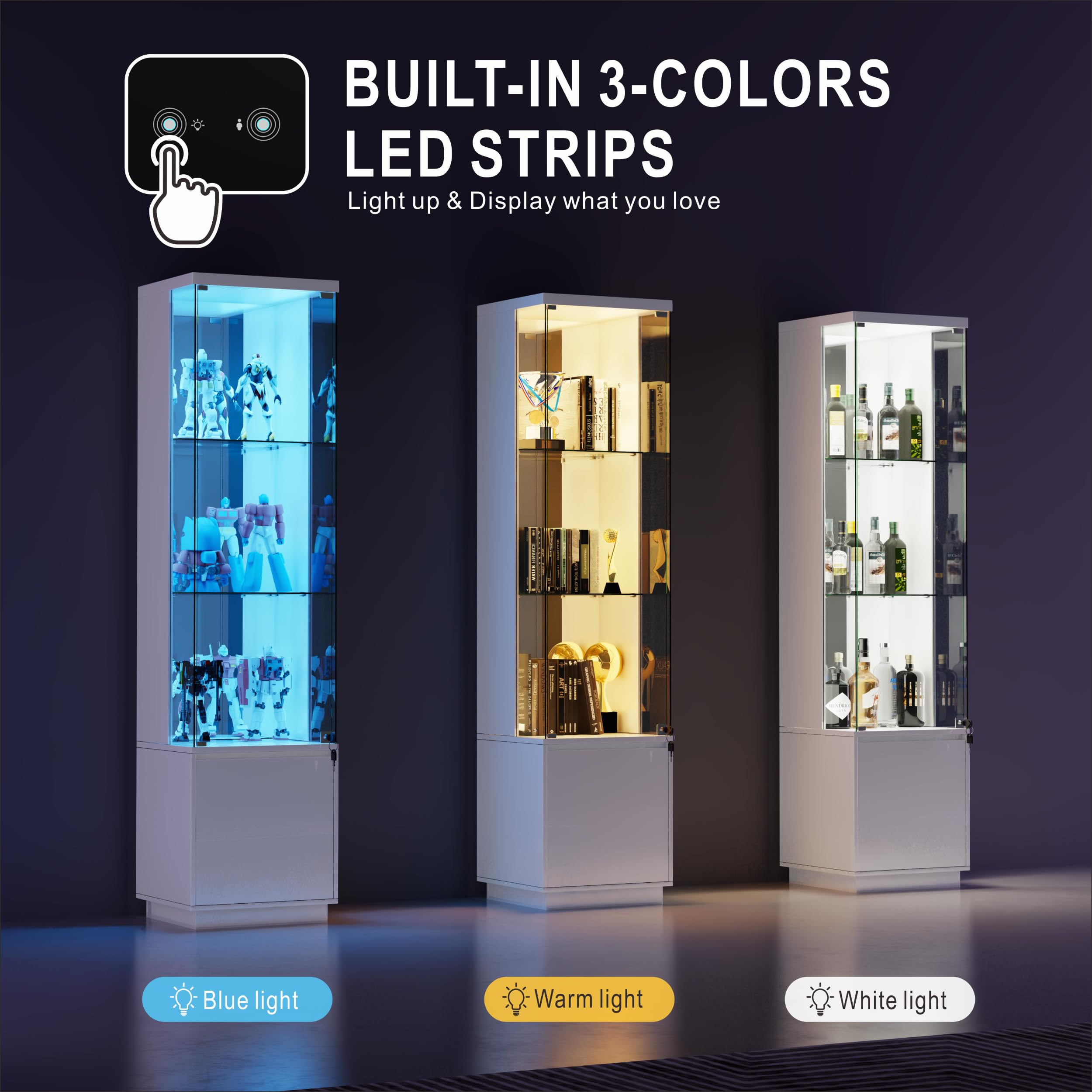 Lockable Curio Display Cabinet with LED Lights 65"