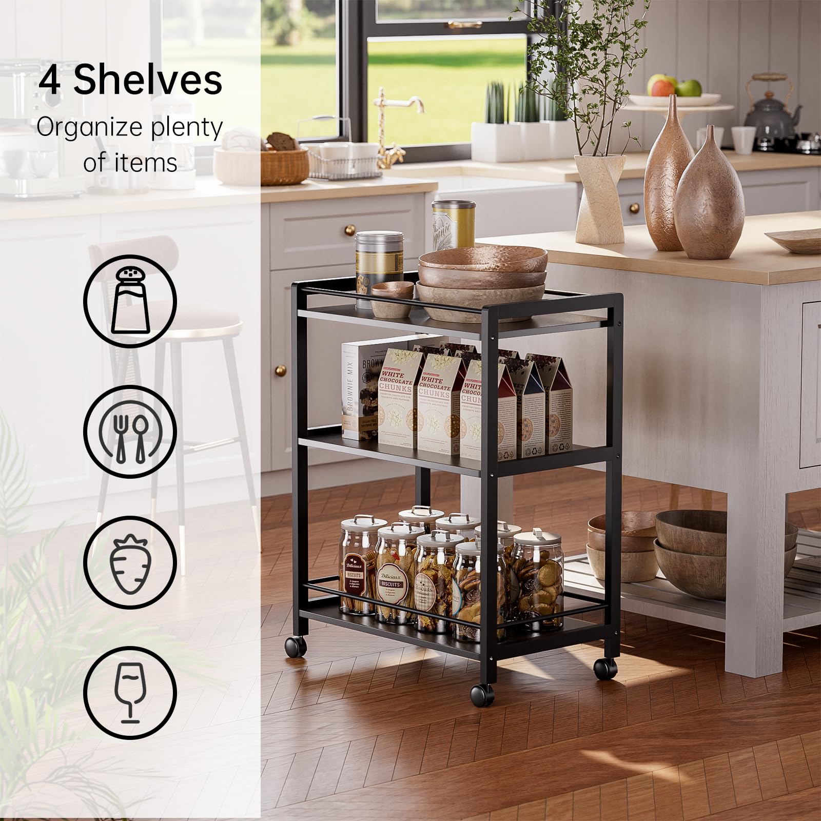 3-Tier Rolling Bar Cart with Wheels