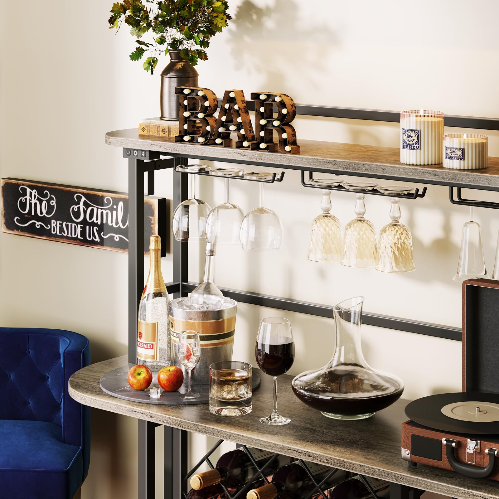 6-Tier Wine Rack with LED Light and Glass Holder