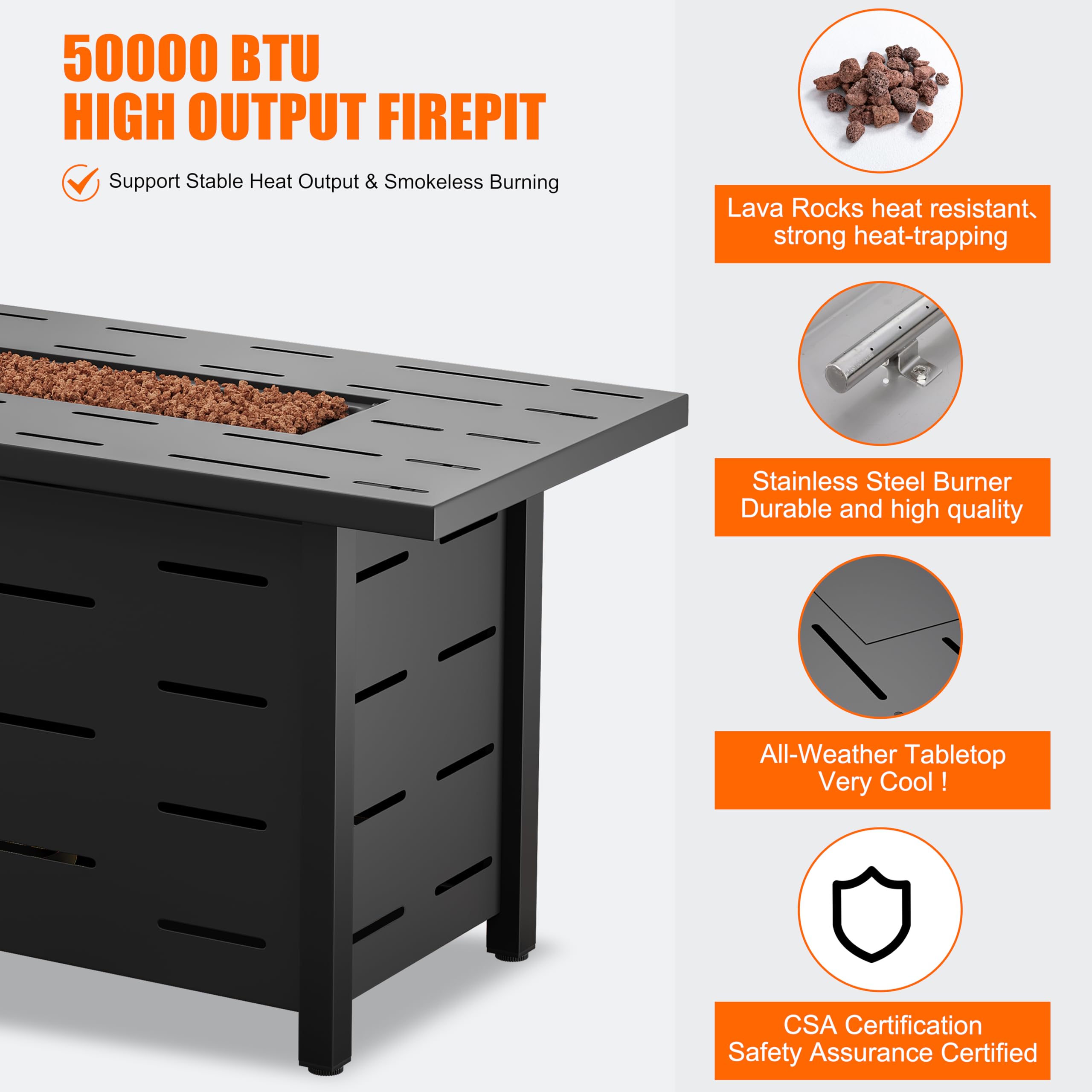 43 Inch Outdoor Propane Fire Pit Table