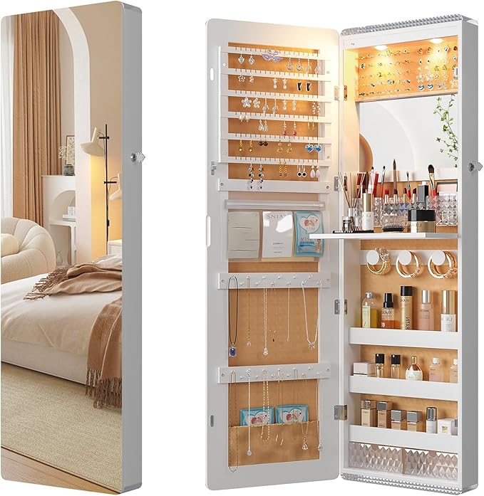 47.2" LED Wall Mounted Jewelry Cabinet with Full Length Mirror