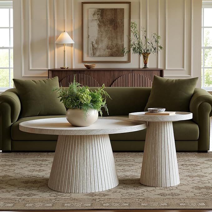 Nesting Coffee Table Set of 2 with Marble Veneer