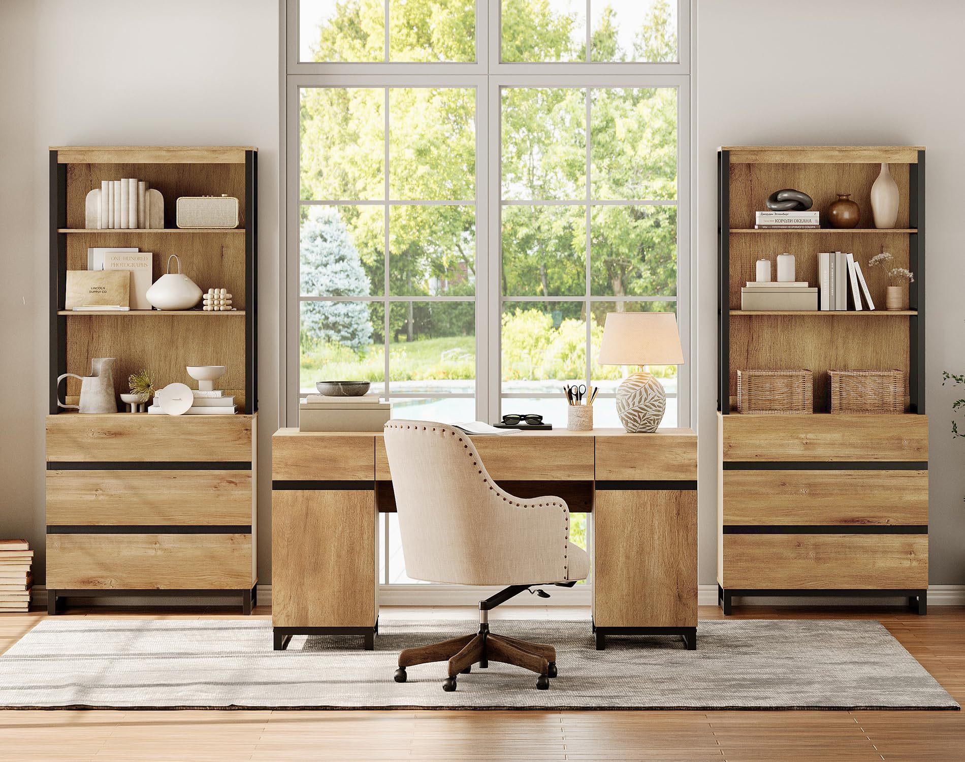 59" Executive Desk with Charging Station & 72" Bookcase Set